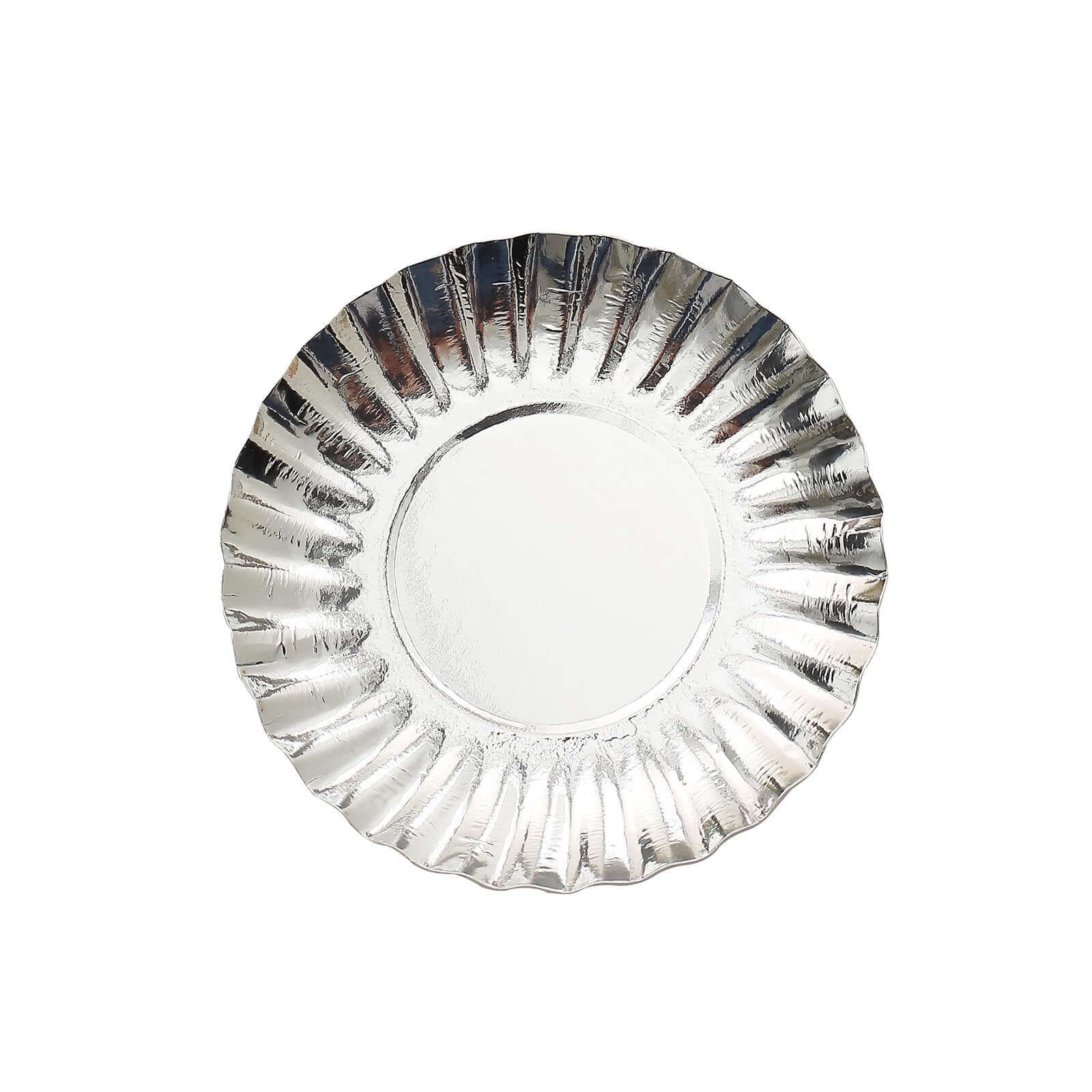 50-Pack Paper 3.5" Round Party Plates in Metallic Silver with Scalloped Rim - Disposable Mini 250GSM Dessert Plates for Tapas, Appetizers & Finger Foods