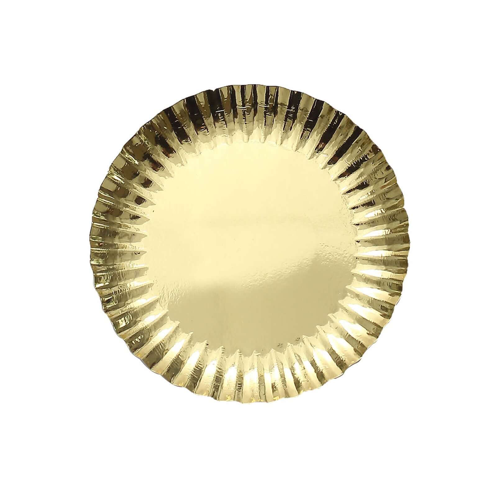 50-Pack Paper 5" Round Dessert Plates in Metallic Gold with Scalloped Rim - Disposable 250GSM Appetizer Party Plates for Banquets & Upscale Gatherings