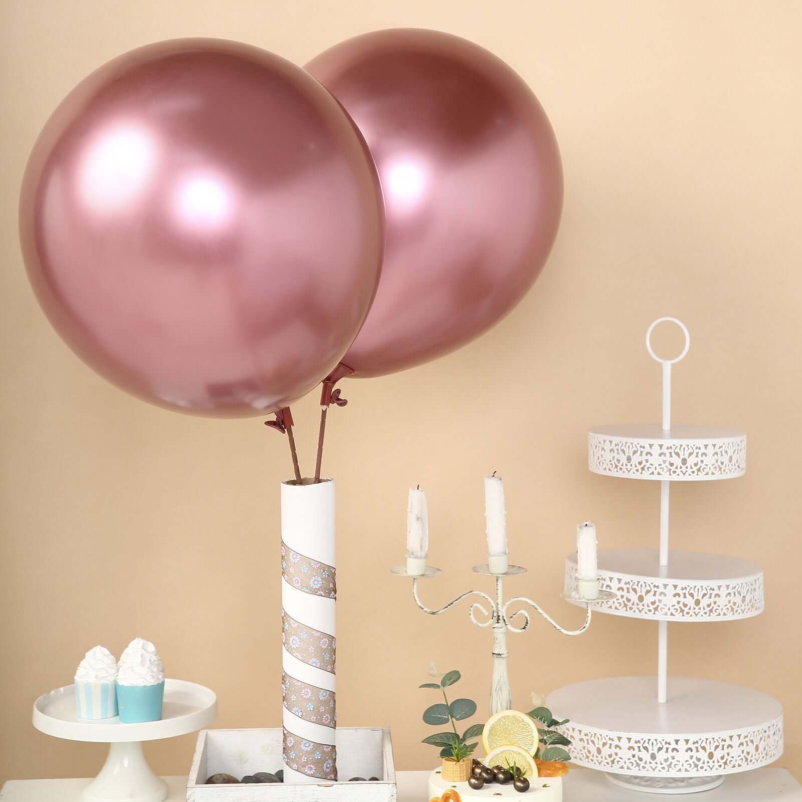 5 Pack 18" Metallic Chrome Pink Latex Helium or Air Party Balloons