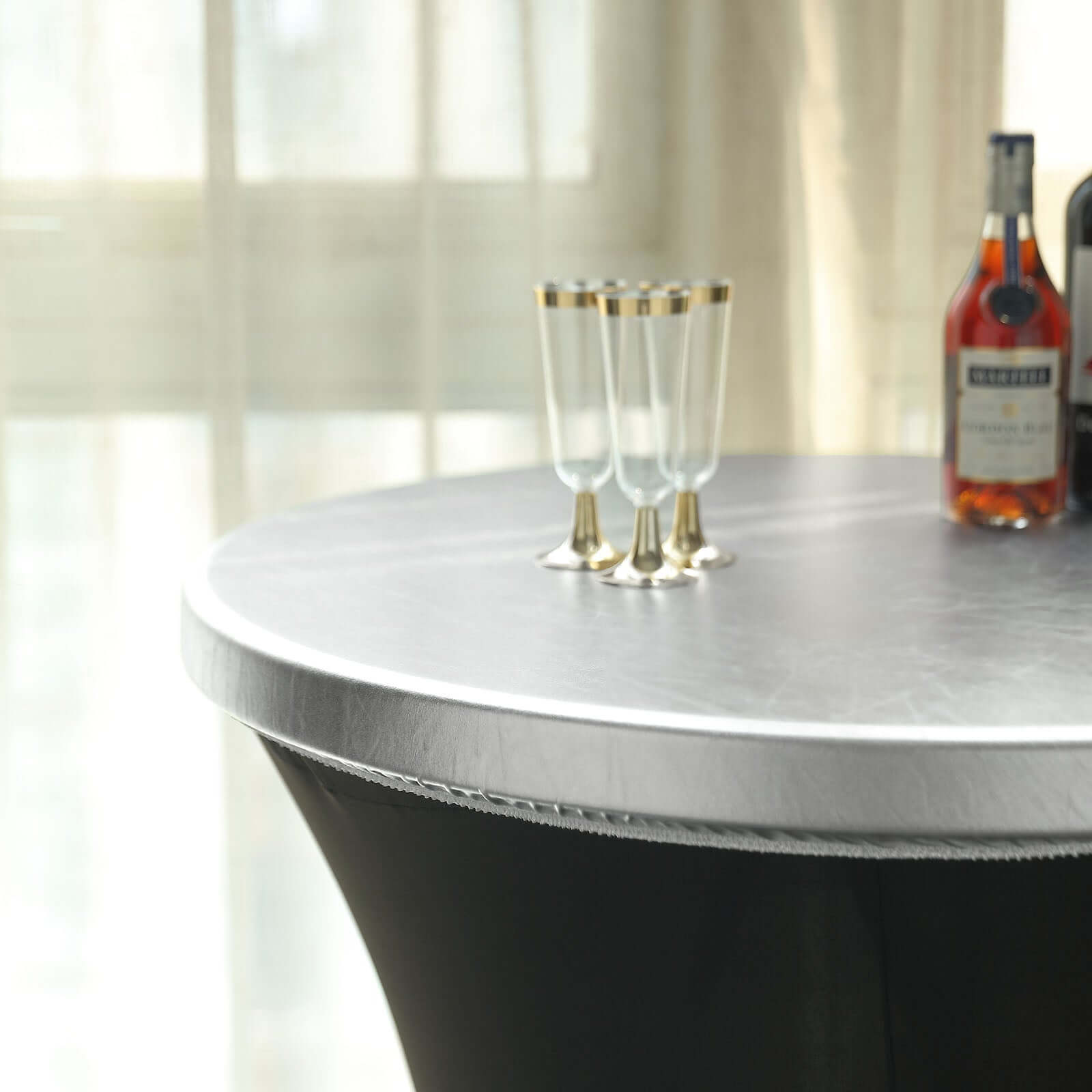 Spandex Cocktail Table Top Cover Fitted Metallic Silver - Stretchy & Wrinkle Free Topper