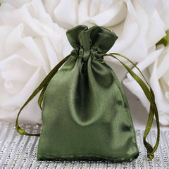 12 Pack 3" Olive Green Satin Drawstring Wedding Party Favor Gift Bag