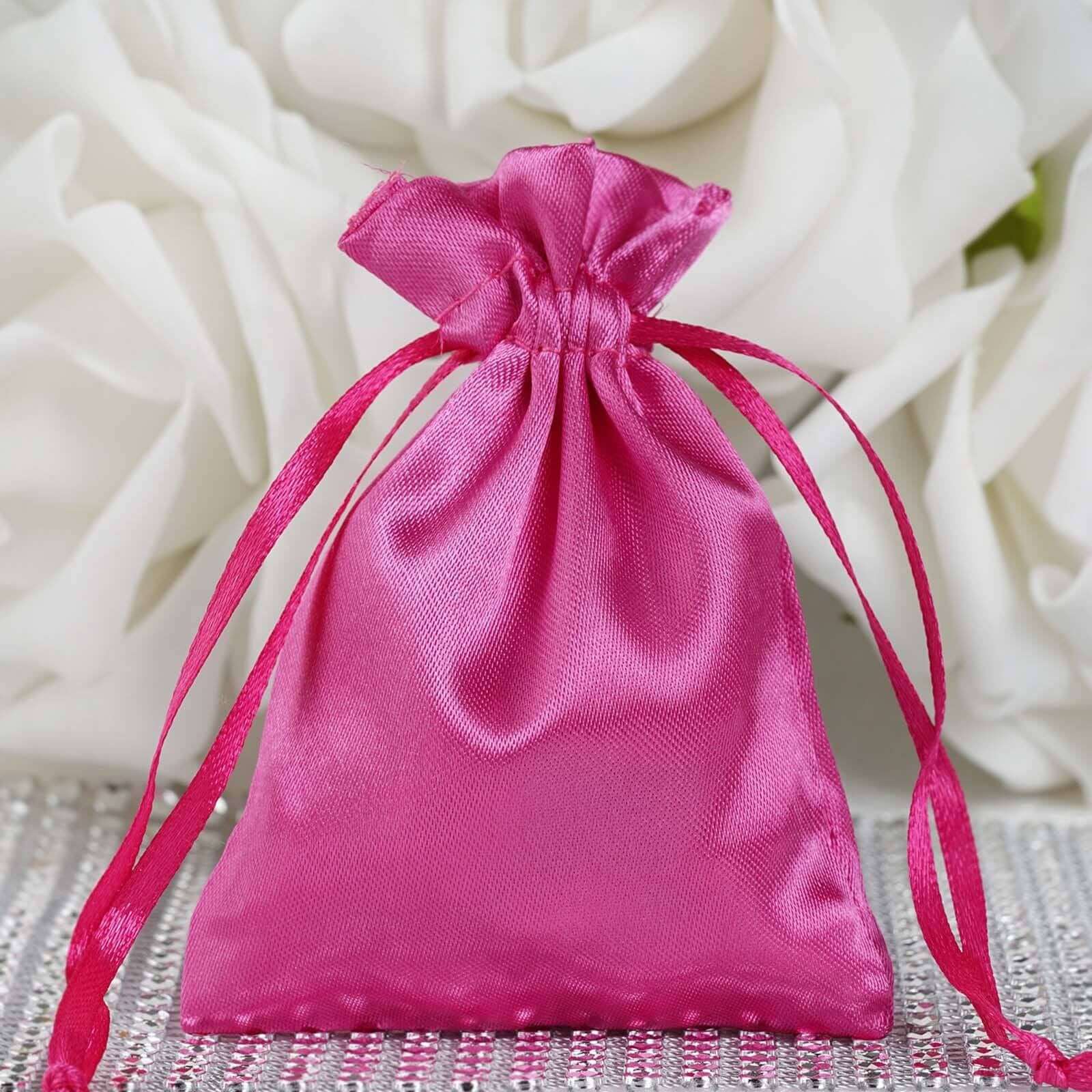 12 Pack 3" Fuchsia Satin Drawstring Wedding Party Favor Gift Bags