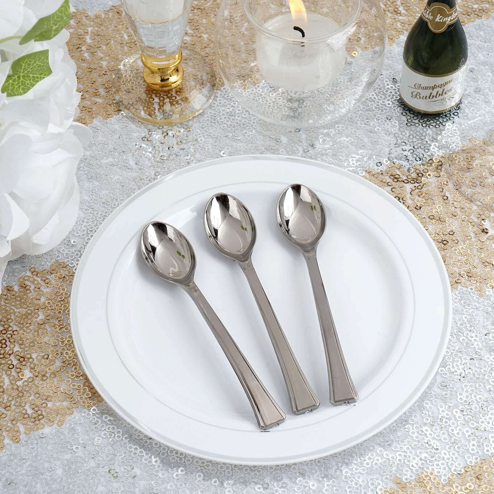 36-Pack Dessert Spoons Mini Heavy Duty Design Silver - Plastic Disposable Utensils for Catering and Gatherings 4"