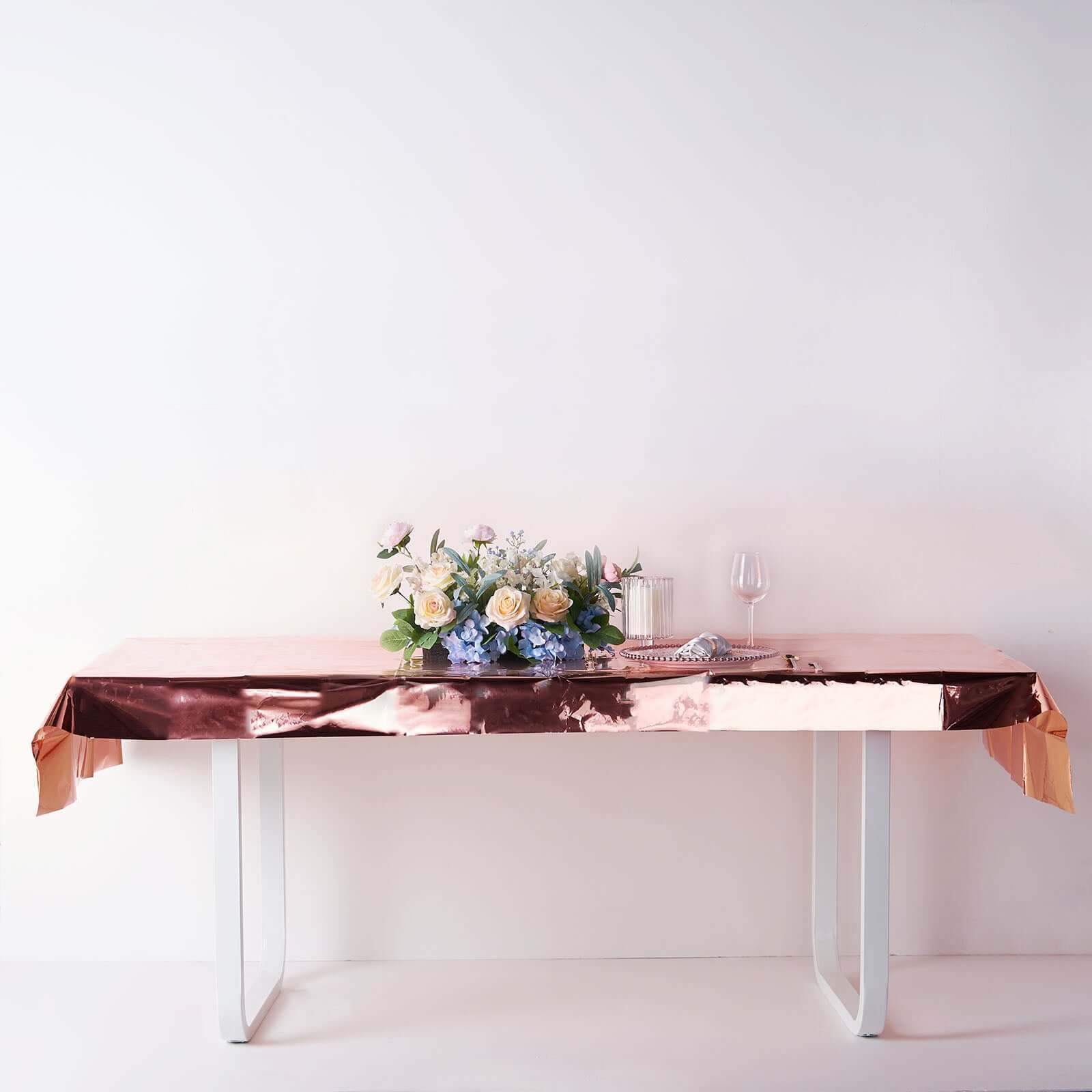 Metallic Foil Tablecloth Rectangle Rose Gold - Decorative Disposable Table Cover 40"x90"