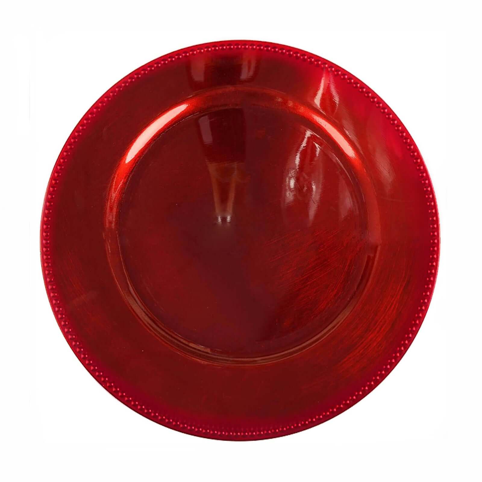 6-Pack Acrylic Round Charger Plates 13" in Red with Beaded Rim, Dinner Charger Event Tabletop Decor