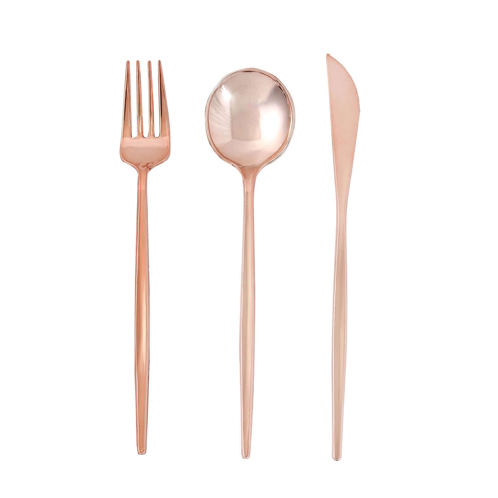 24-Pack Plastic Flatware Set with Sleek Modern Design Rose Gold - Premium Disposable Silverware 8"