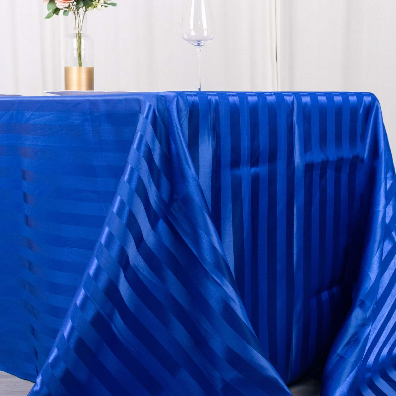Satin Striped 90"x132" Rectangular Tablecloth Royal Blue Satin Stripe - Seamless Silky Smooth Table Cover