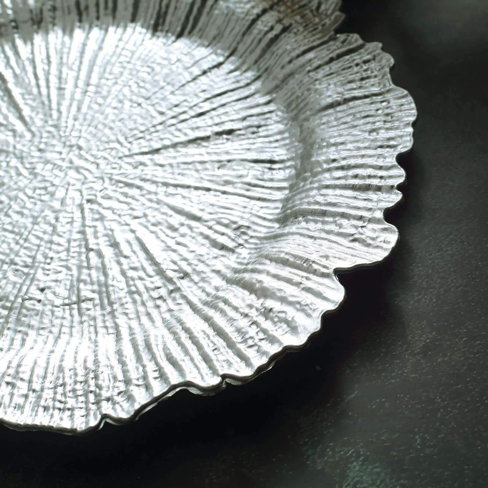 6-Pack Acrylic Plastic Round Charger Plates 13" in Silver with Reef Design, Dinner Charger Tableware