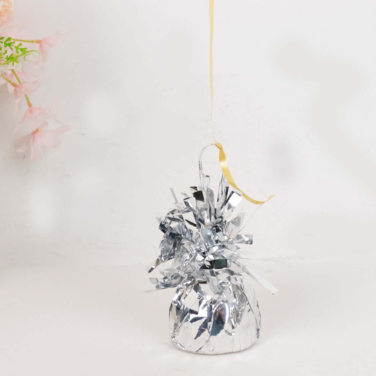 12 Pack 5" Metallic Silver Foil Tassel Top Party Balloon Weights, 5.5oz