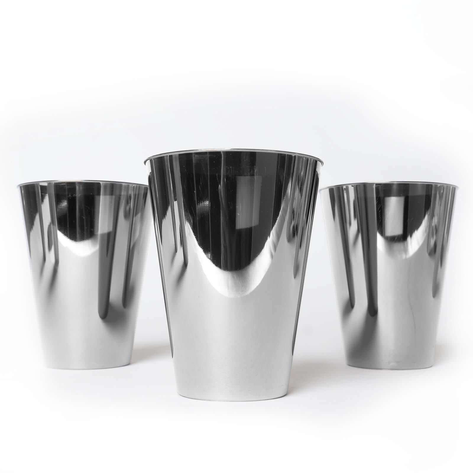 12-Pack Plastic Party Cups Sleek Chrome Silver - Durable Disposable Cups for Drinks 7oz