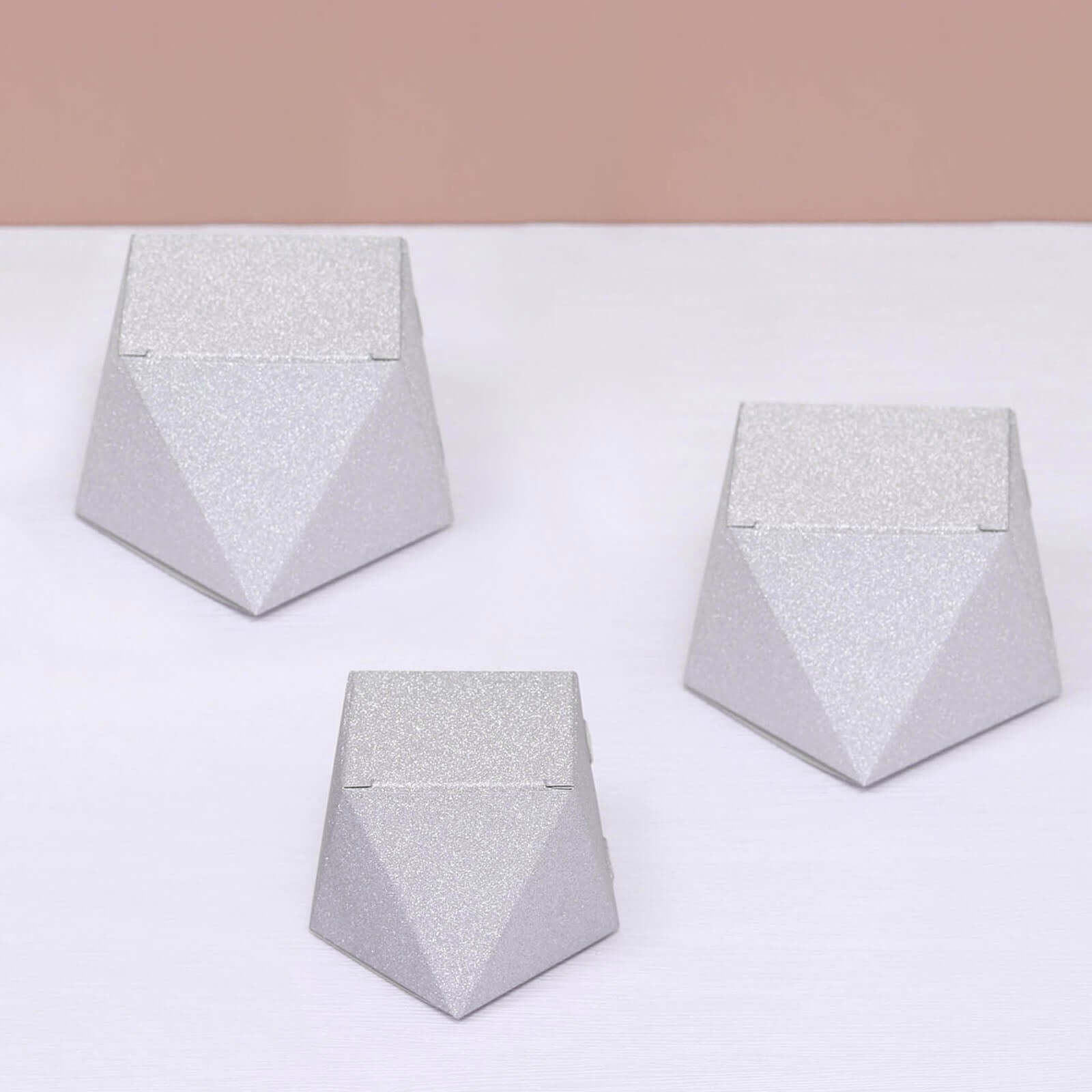 25 Pack 3"x4" DIY Silver Glittered Geometric Wedding Favor Gift Box