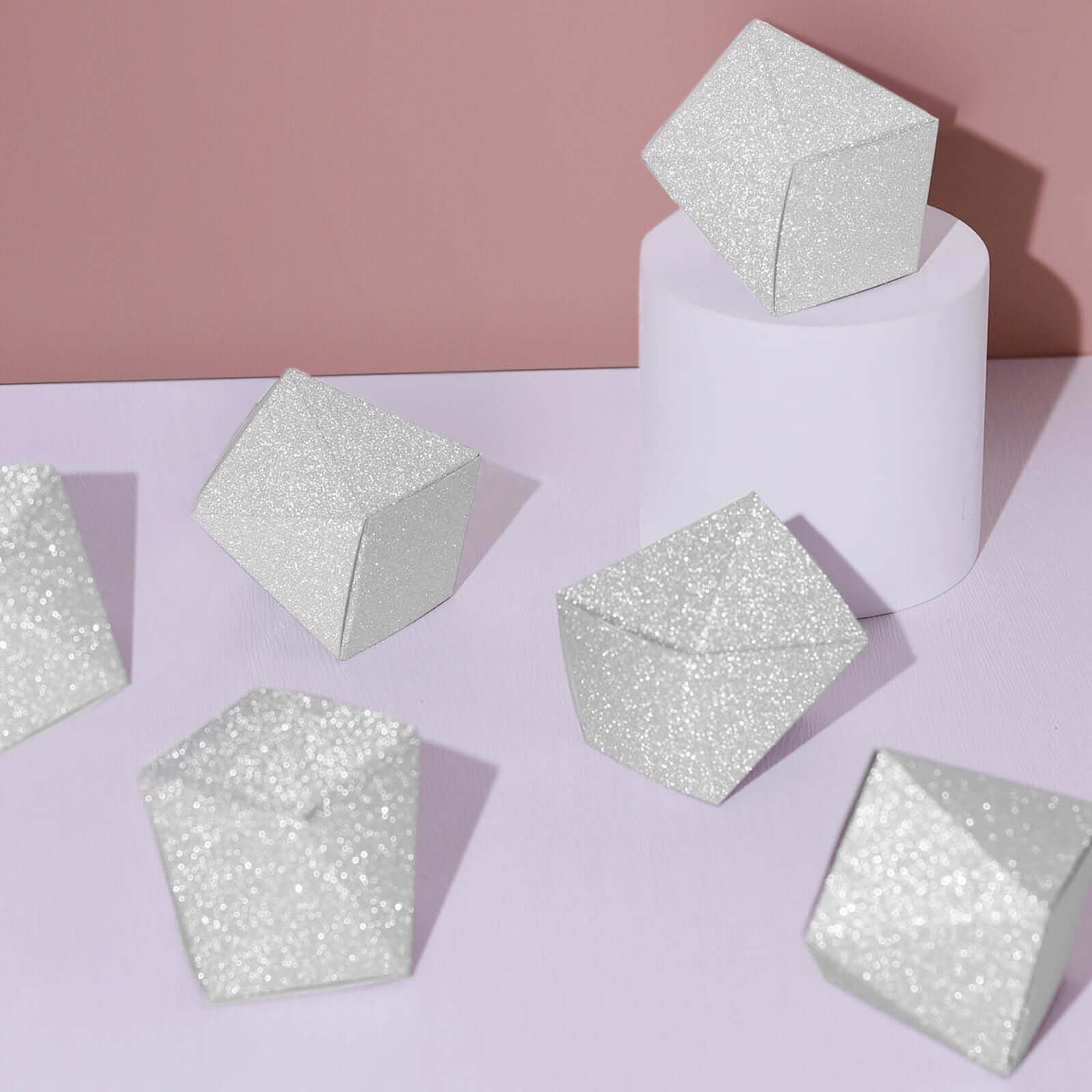 25 Pack 2"x3" Geometric Silver Glitter Wedding Favor Candy Gift Box