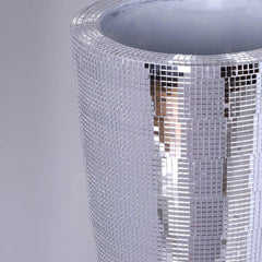 32" Tall Silver Polystone Mirror Mosaic Pedestal Trumpet Floor Vase