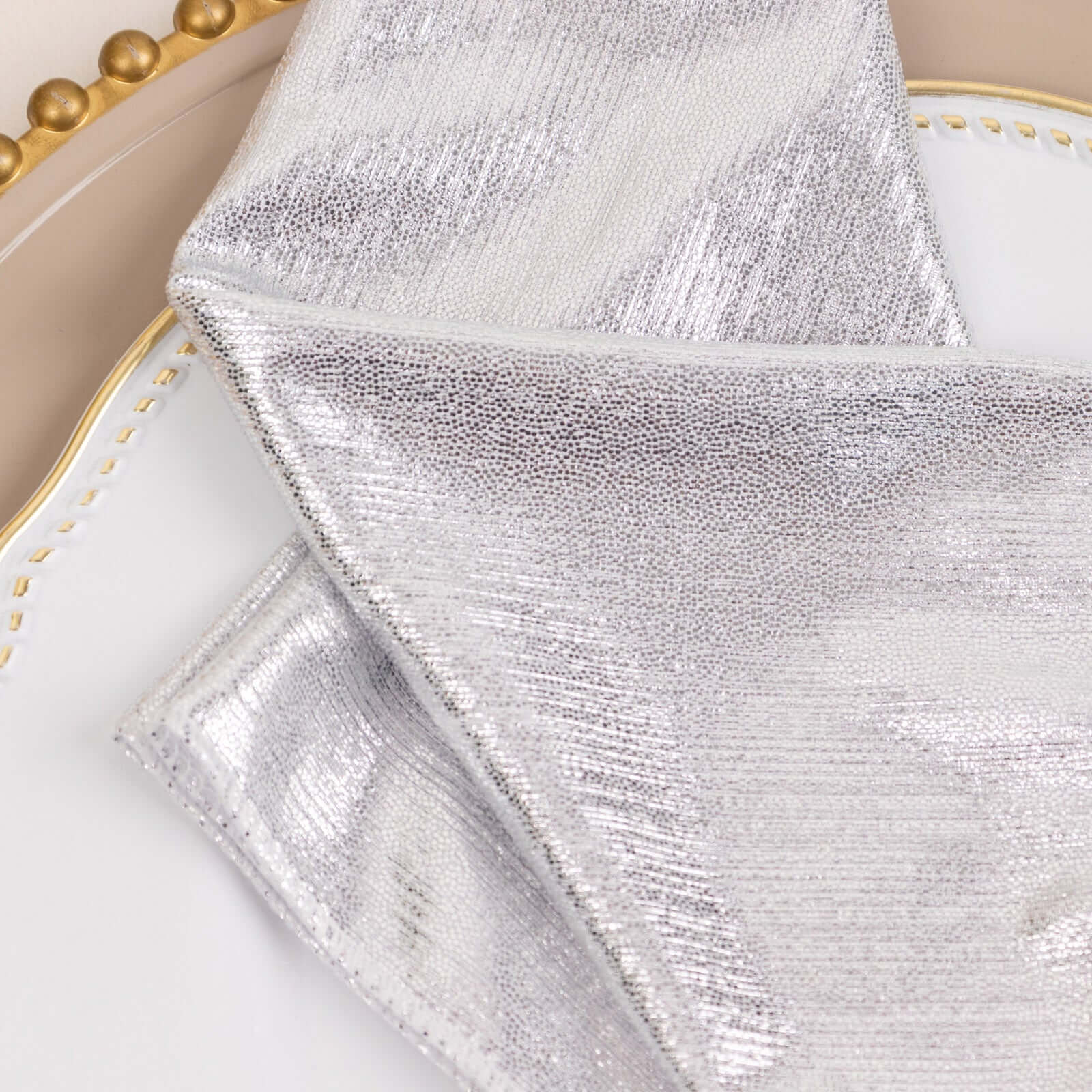 5 Pack Polyester 20"x20" Napkins Silver Shimmer Sequin Dots - Luminous Cloth Napkins
