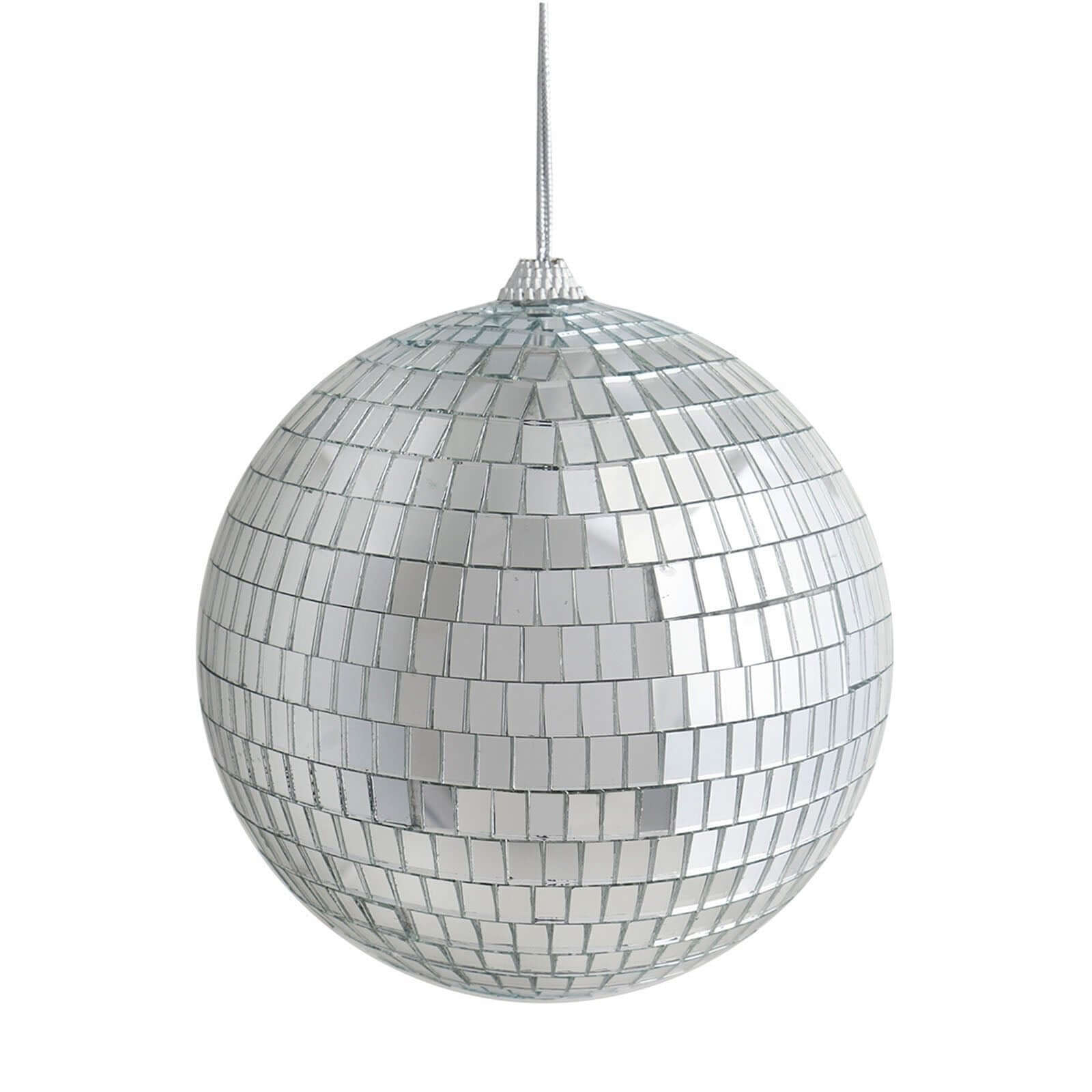 4 Pack 6" Silver Foam Disco Mirror Ball With Hanging Strings, Holiday Christmas Ornaments
