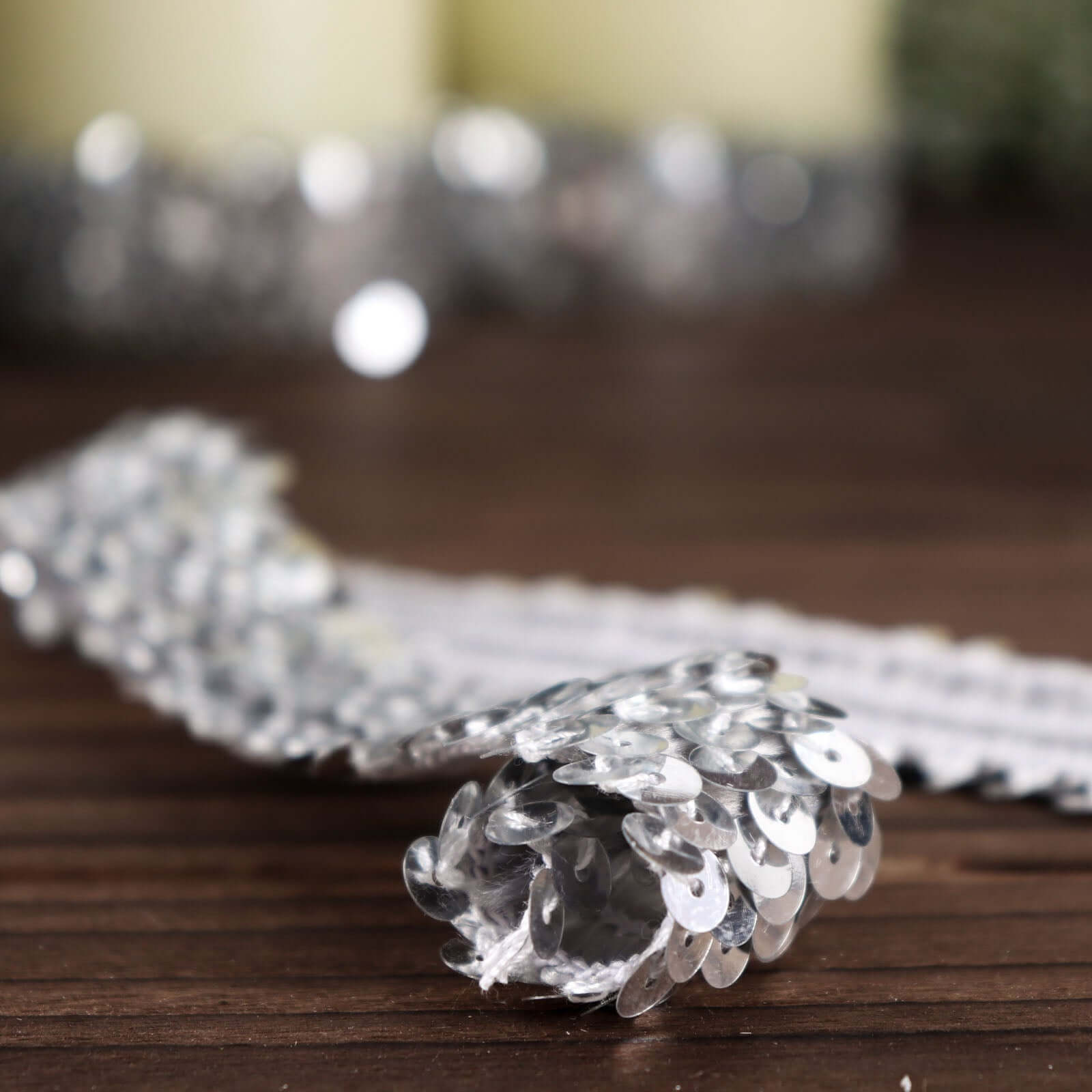 1"x10 Yards Metallic Silver Sequin Stretch Fabric Ribbon, Elastic Lace Trim, Shiny Glitter Craft Fabric