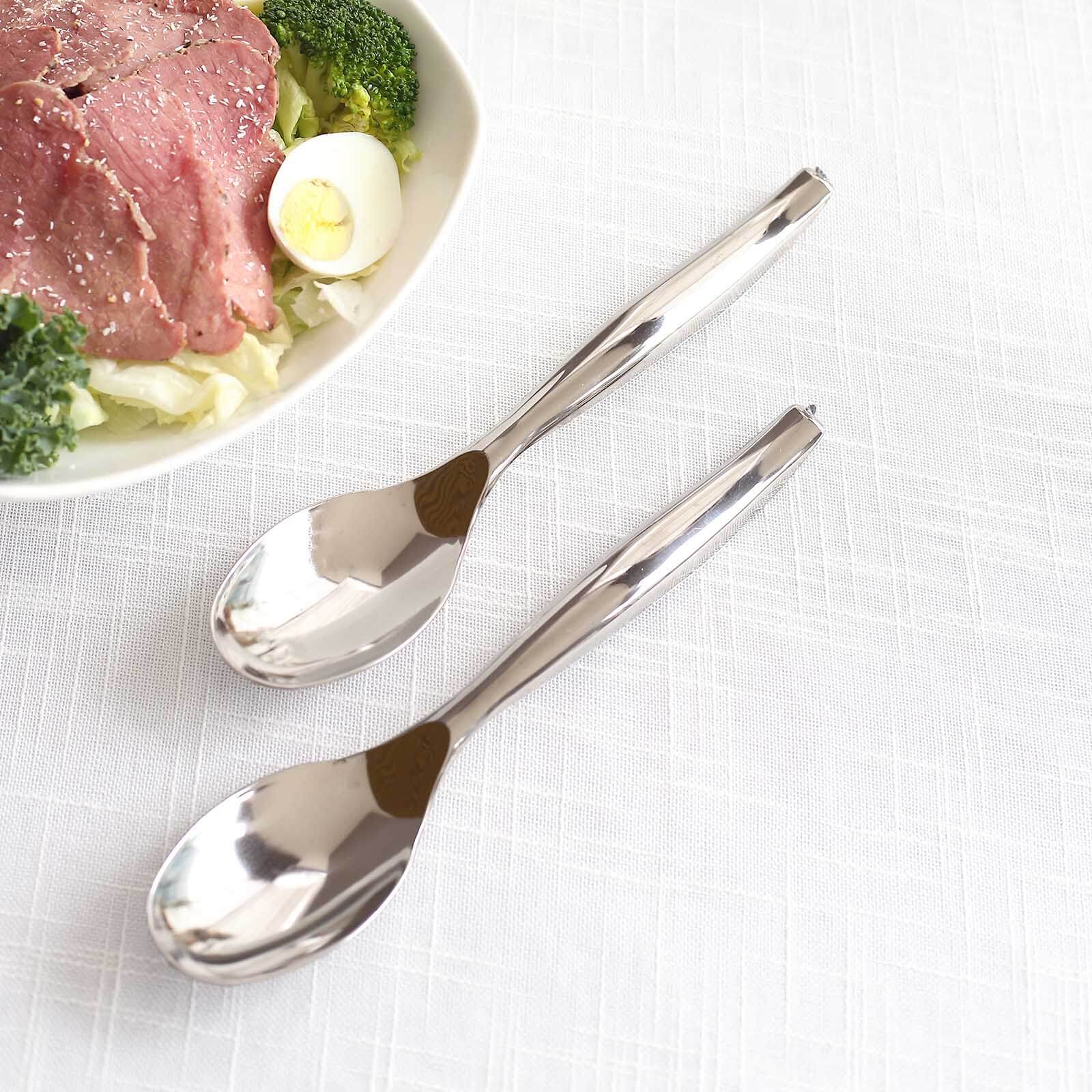 10-Pack Plastic Serving Spoons Silver - Food Safe Durable Large Disposable Classic Serving Utensils with Shiny Metallic Finish for Buffet & Party Tables 10"