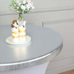 Spandex Cocktail Table Top Cover Fitted Metallic Silver - Stretchy & Wrinkle Free Topper