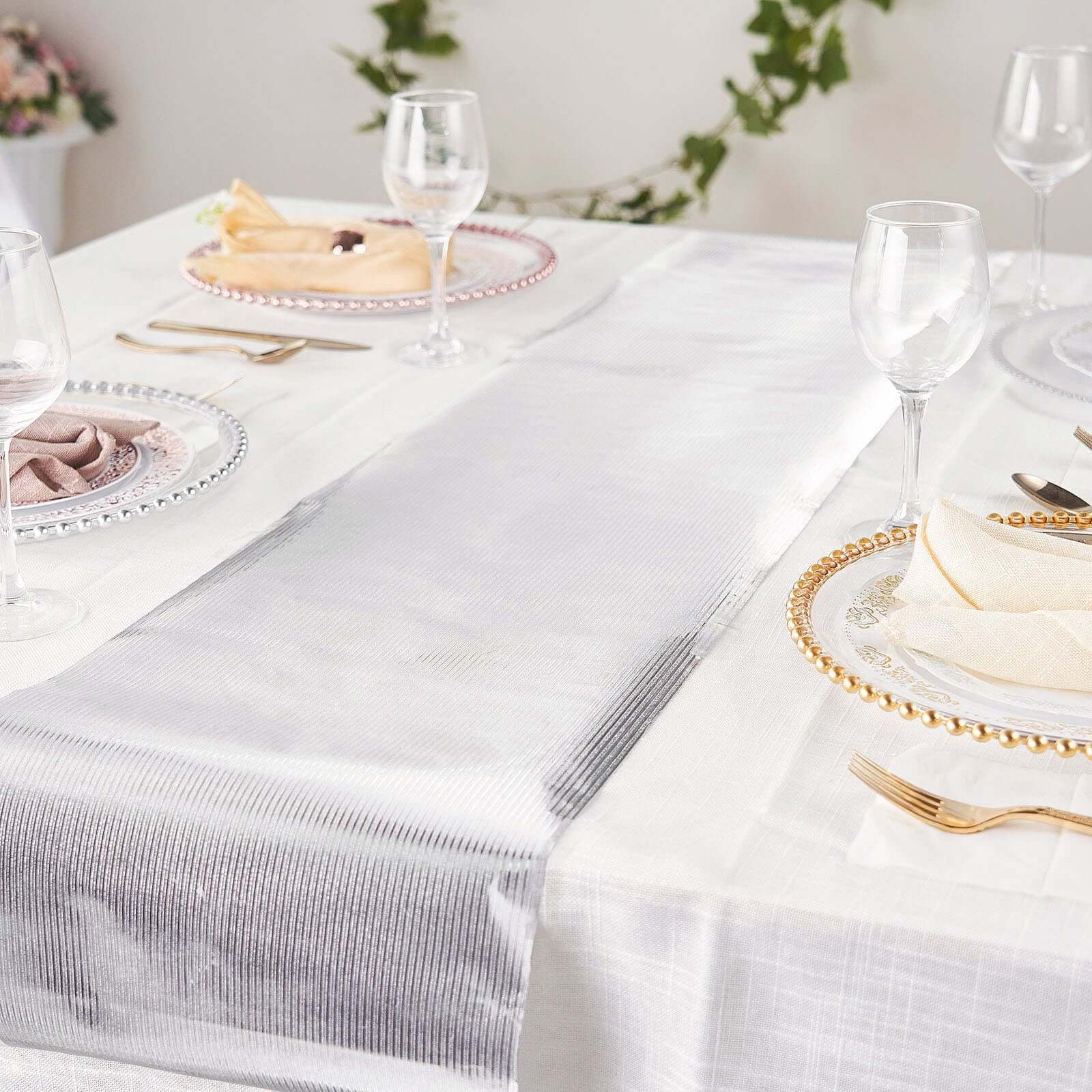Glitter Paper 9ft Table Runner Roll Silver Disposable Ridge Pattern Table Decor
