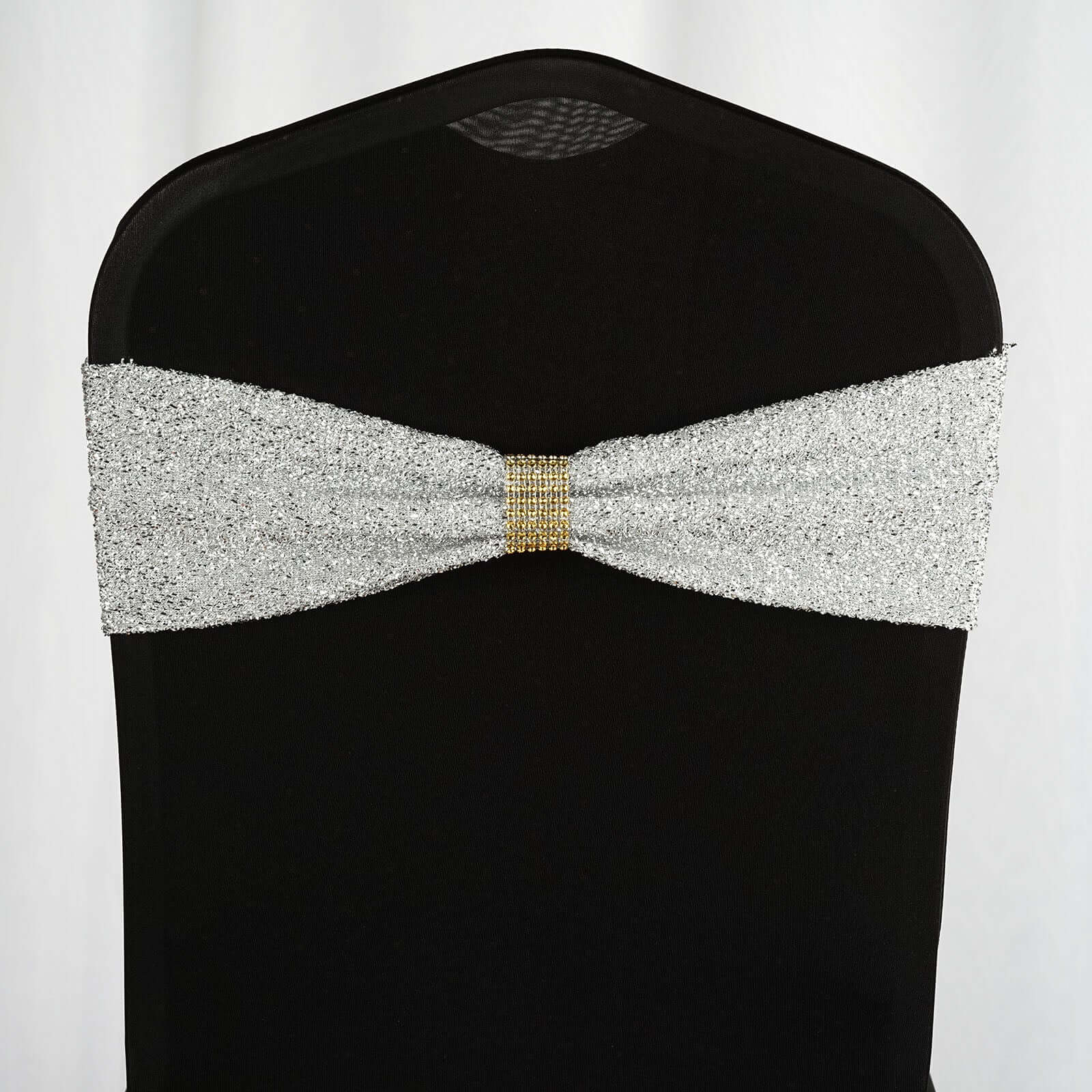 5 Pack Metallic Shimmer Tinsel Spandex Chair Sashes Silver - Durable and Reusable Stretch Chair Bands