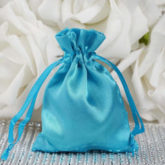 12 Pack 3" Turquoise Satin Drawstring Wedding Party Favor Gift Bags