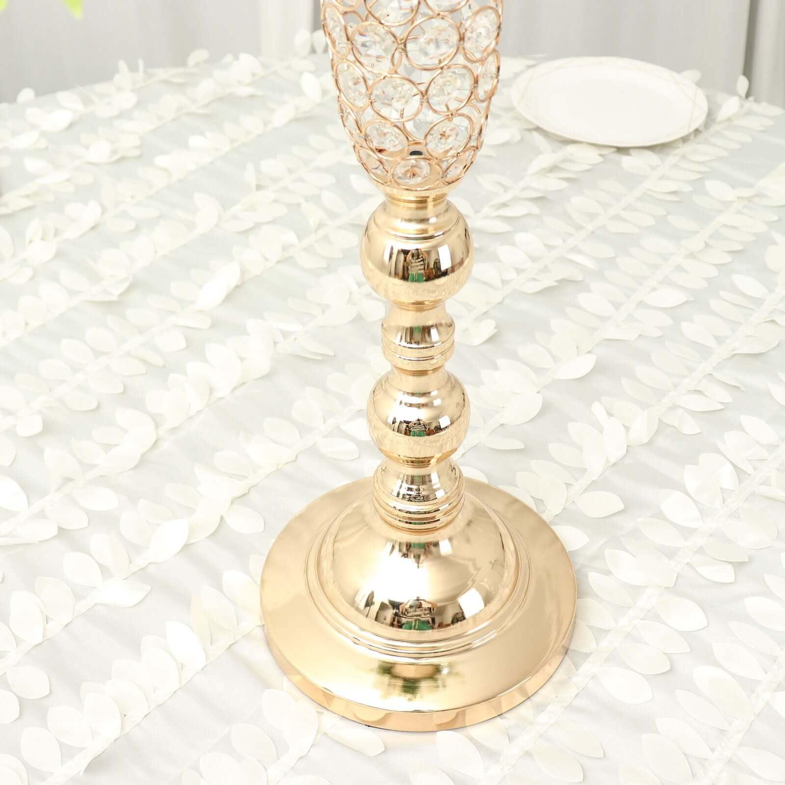 2-Pack Crystal Beaded Trumpet Vase Set Gold - Table Centerpiece for Grand Occasions 40"
