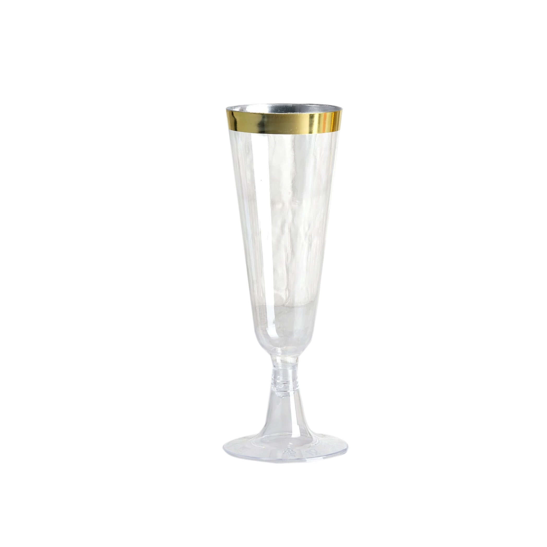 12-Pack Plastic Champagne Flutes Clear with Gold Rim - Stylish Disposable Cocktail Glasses for Parties 5oz 6"