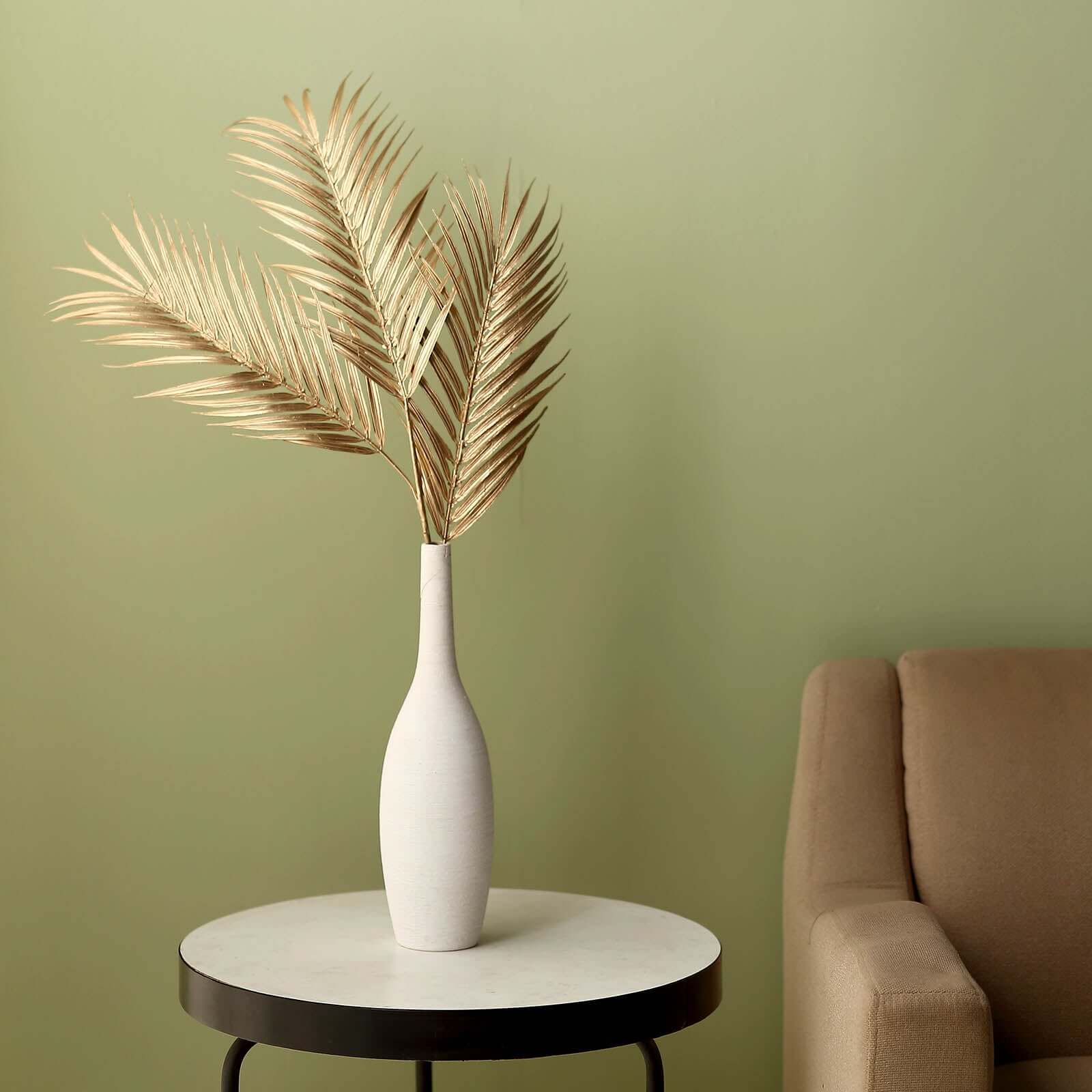 2 Stems Artificial Palm Leaf Branch Metallic Gold - Tropical Faux Stems Vase Filler Floral Backdrop Table Decor 32"