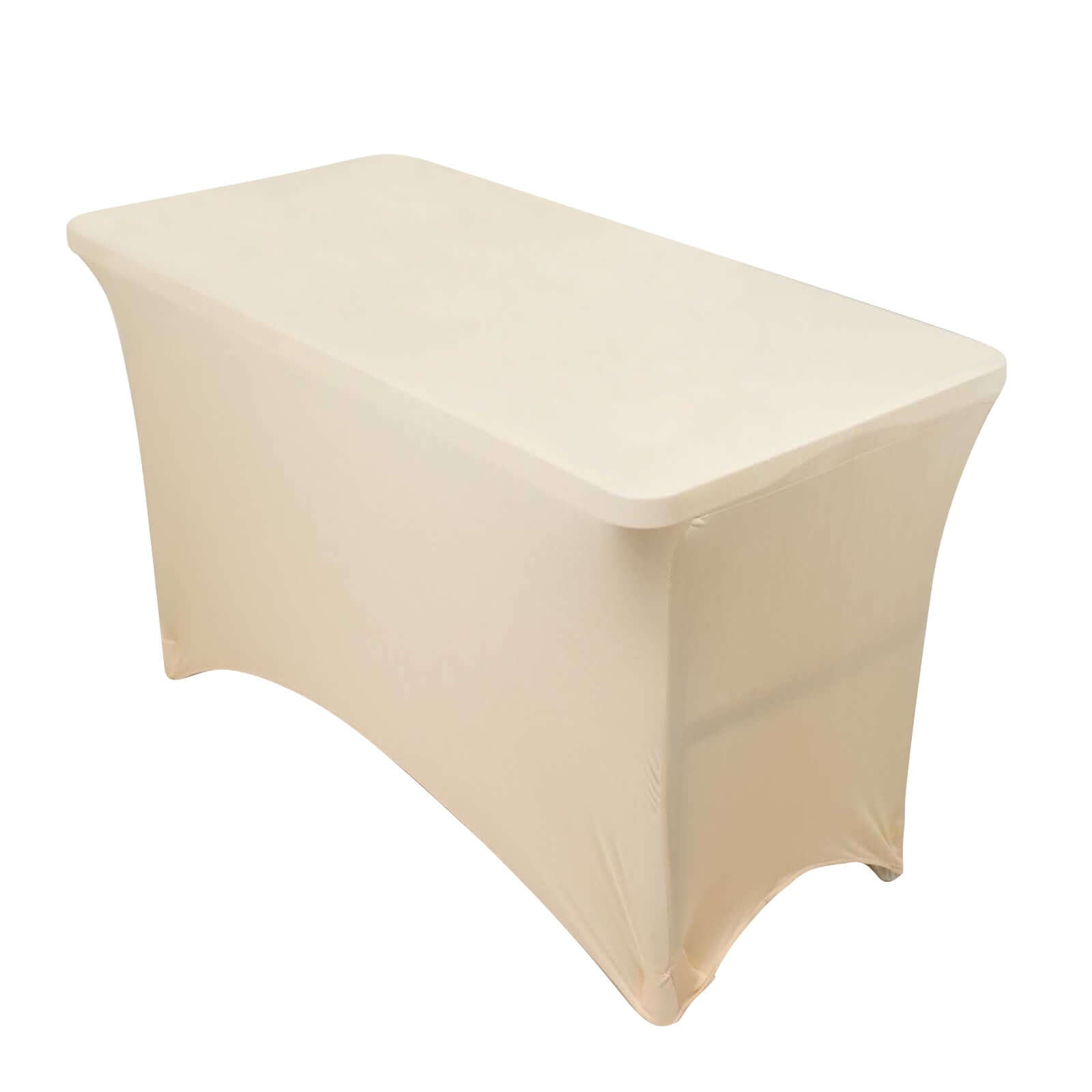 Stretch Spandex 48"x30" Rectangle Tablecloth Beige - Durable Form-Fitting Table Cover