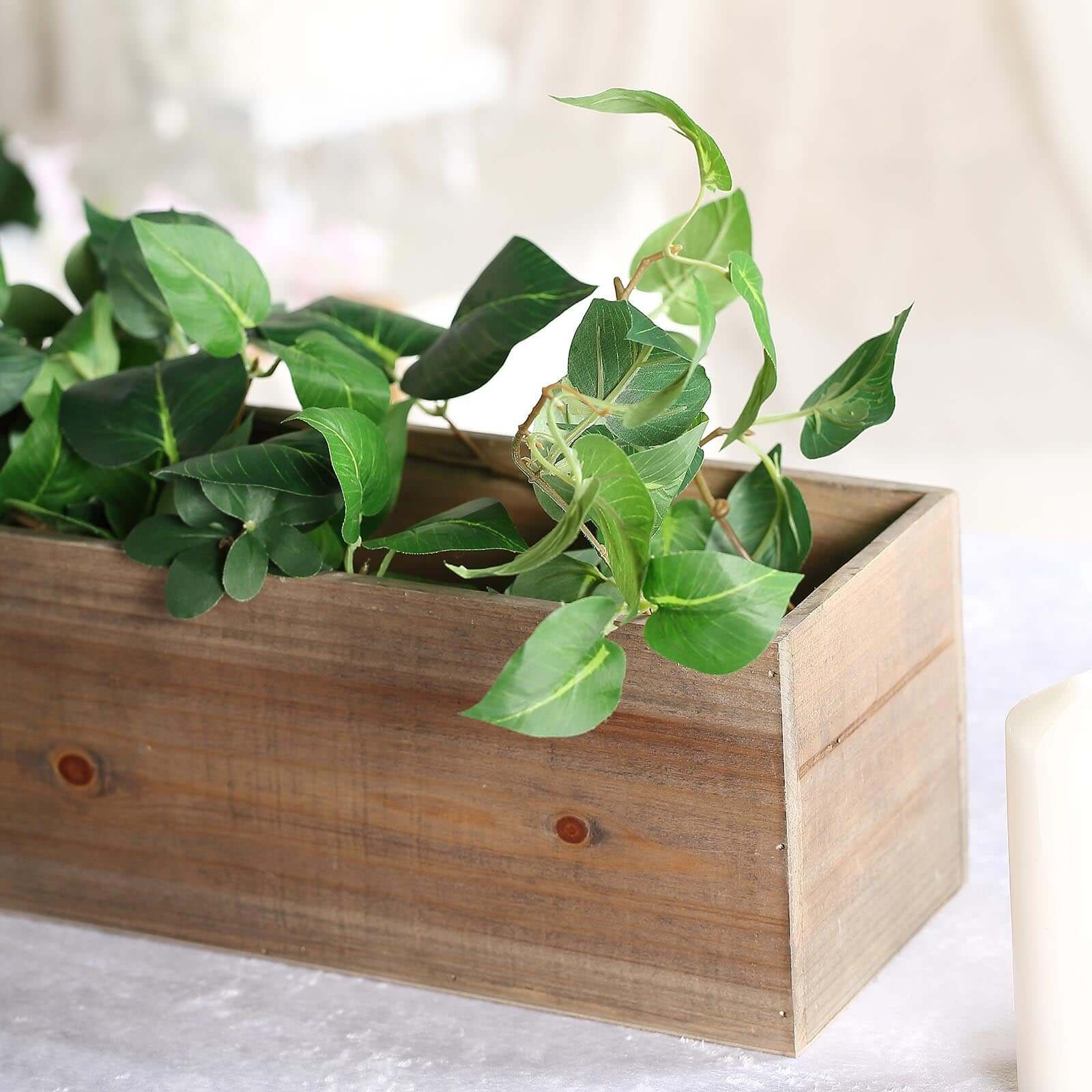 Natural Wood Planter Rectangular Box 24"x6"- Natural Decor with Removable Plastic Liner for Tables