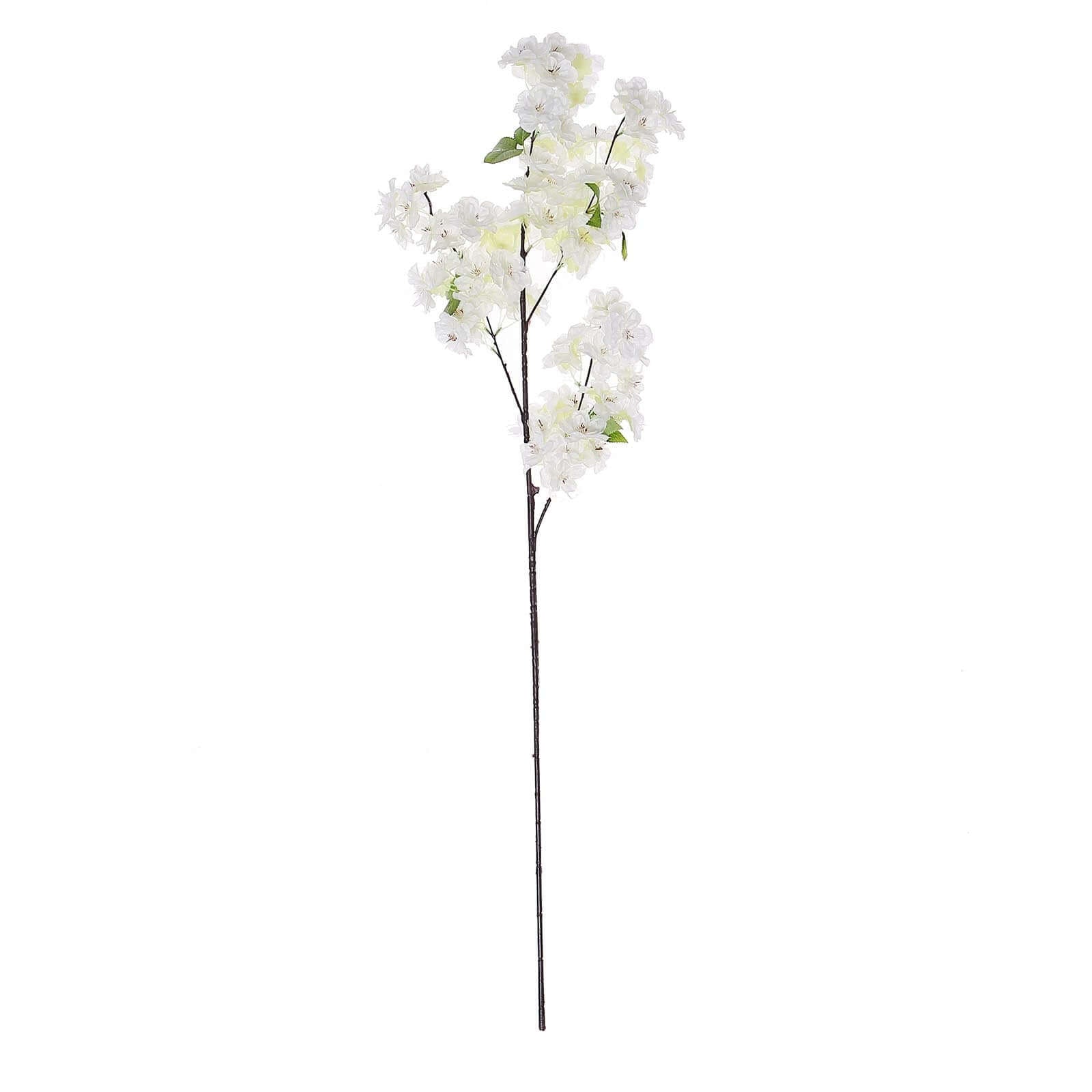 4 Bushes 40" Tall White Artificial Silk Cherry Blossom Flowers, Branches