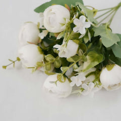 4 Pack 12" Artificial Ivory Ranunculus Silk Flower Bridal Bouquets, Faux Buttercup Floral Arrangement