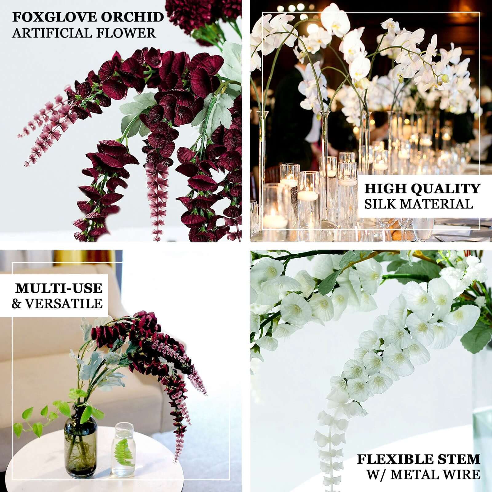 2 Bushes 34" Lavender Lilac Artificial Foxglove Orchid Flower Bouquet Stem – Silk Flower Branch Spray