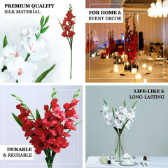 3 Stems 36" Tall White Artificial Silk Gladiolus Flower Spray Bush