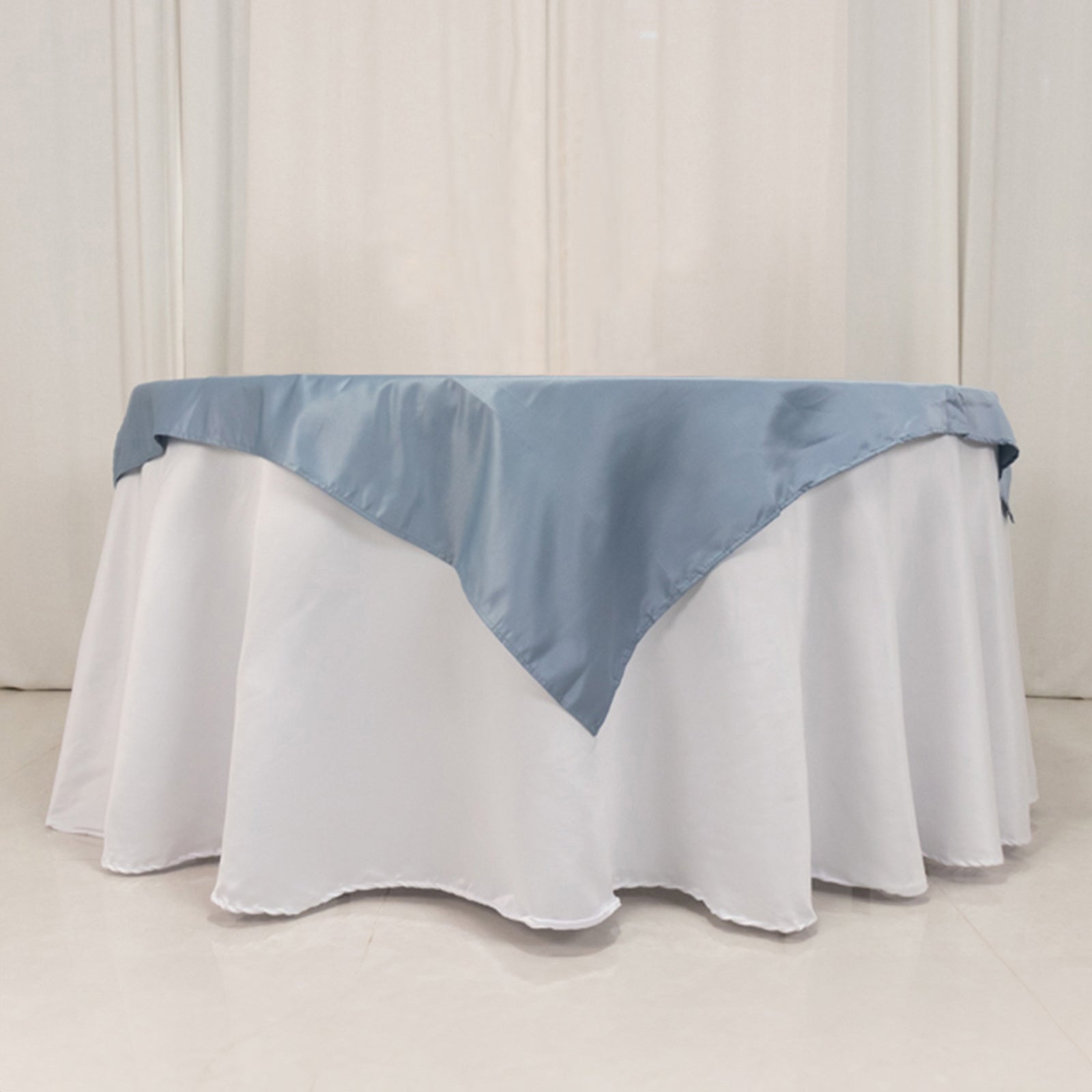 Lamour Satin 54"x54" Table Overlay Square Tablecloth Dusty Blue - Durable & Silk-Like Table Cover