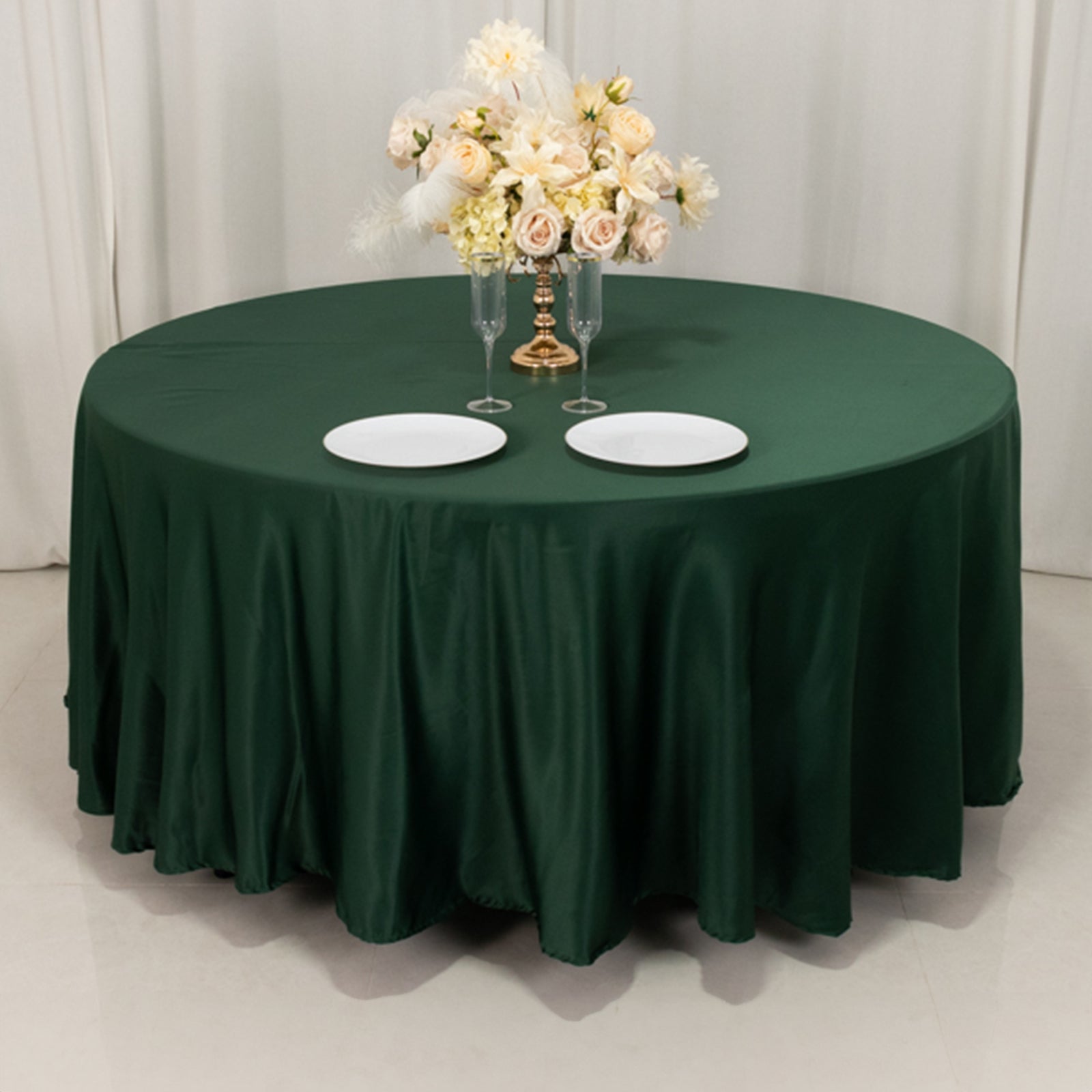 Lamour Satin 108" Round Tablecloth Hunter Emerald - Durable & Silk-Like Table Cover
