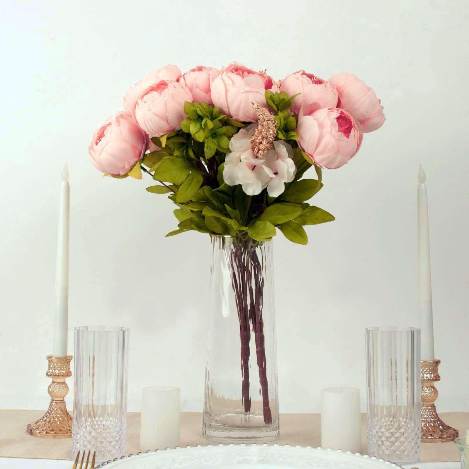 2 Pack 19" Pink Artificial Peony Flower Wedding Bouquets, Faux Silk Flower Arrangements