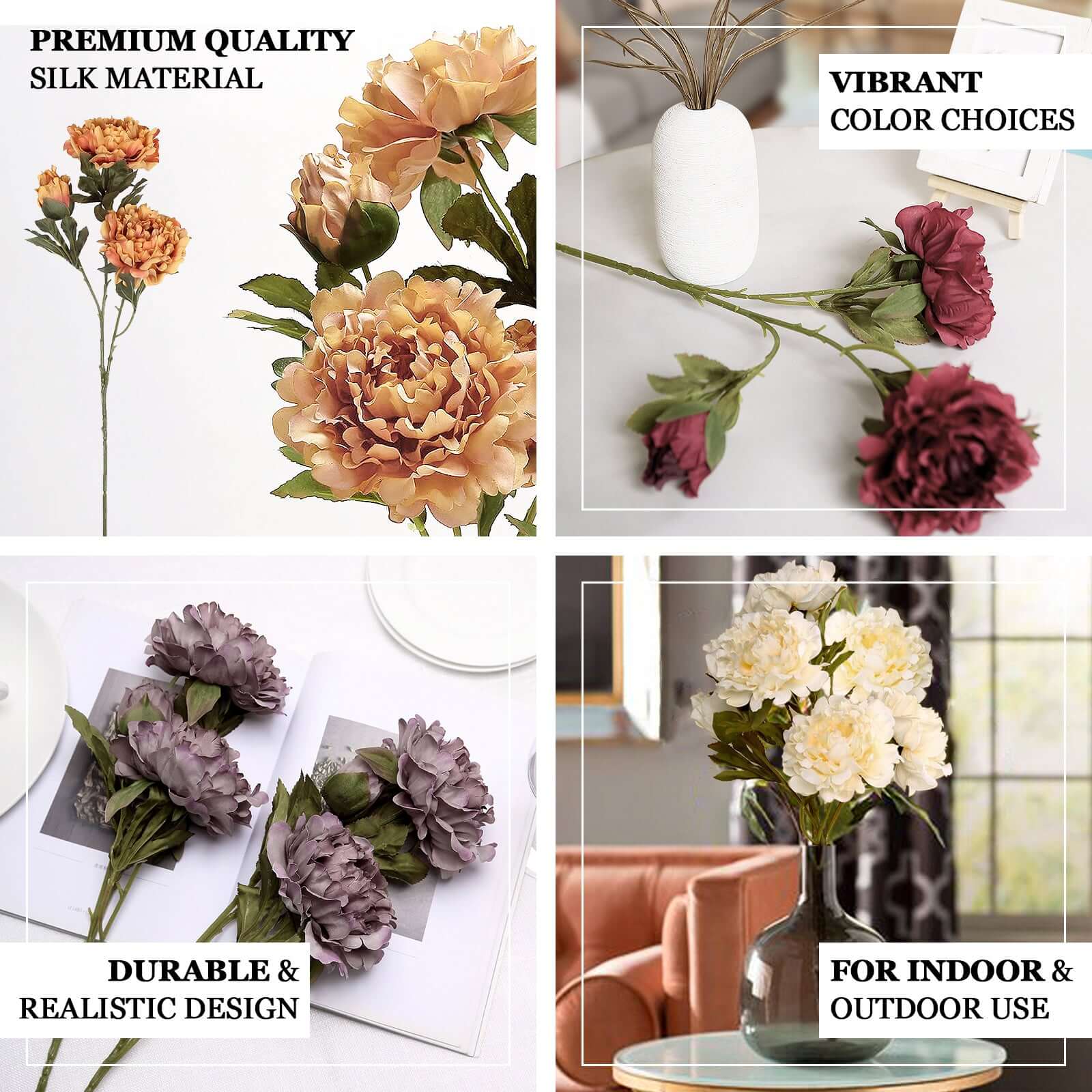 2 Bushes 29" Tall Dusty Rose Artificial Silk Peony Flower Bouquets