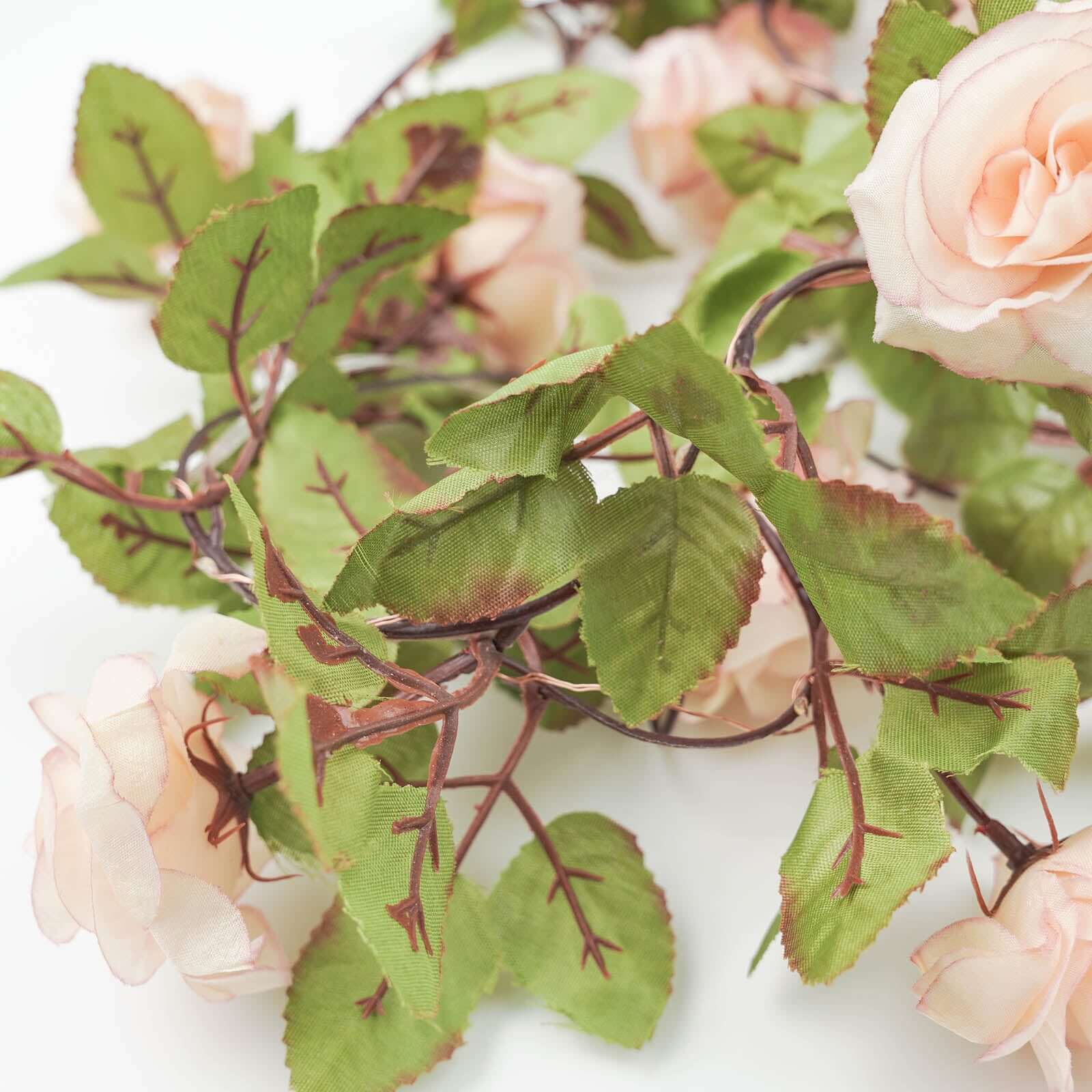 7ft 20 LED Blush Silk Rose Flower Garland Vine String Lights, Warm White Battery Operated