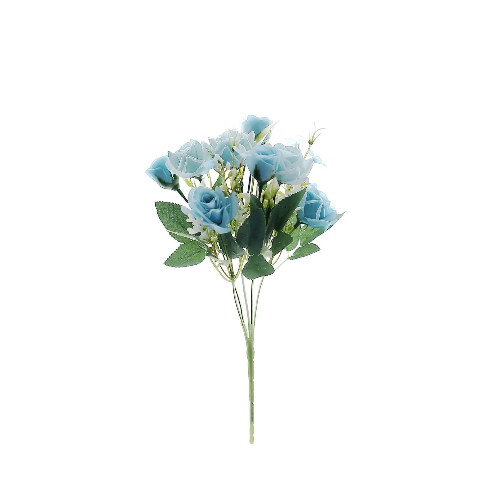 4 Bushes 12" Dusty Blue Real Touch Artificial Silk Rose Flower Bouquet, Faux Bridal Flowers