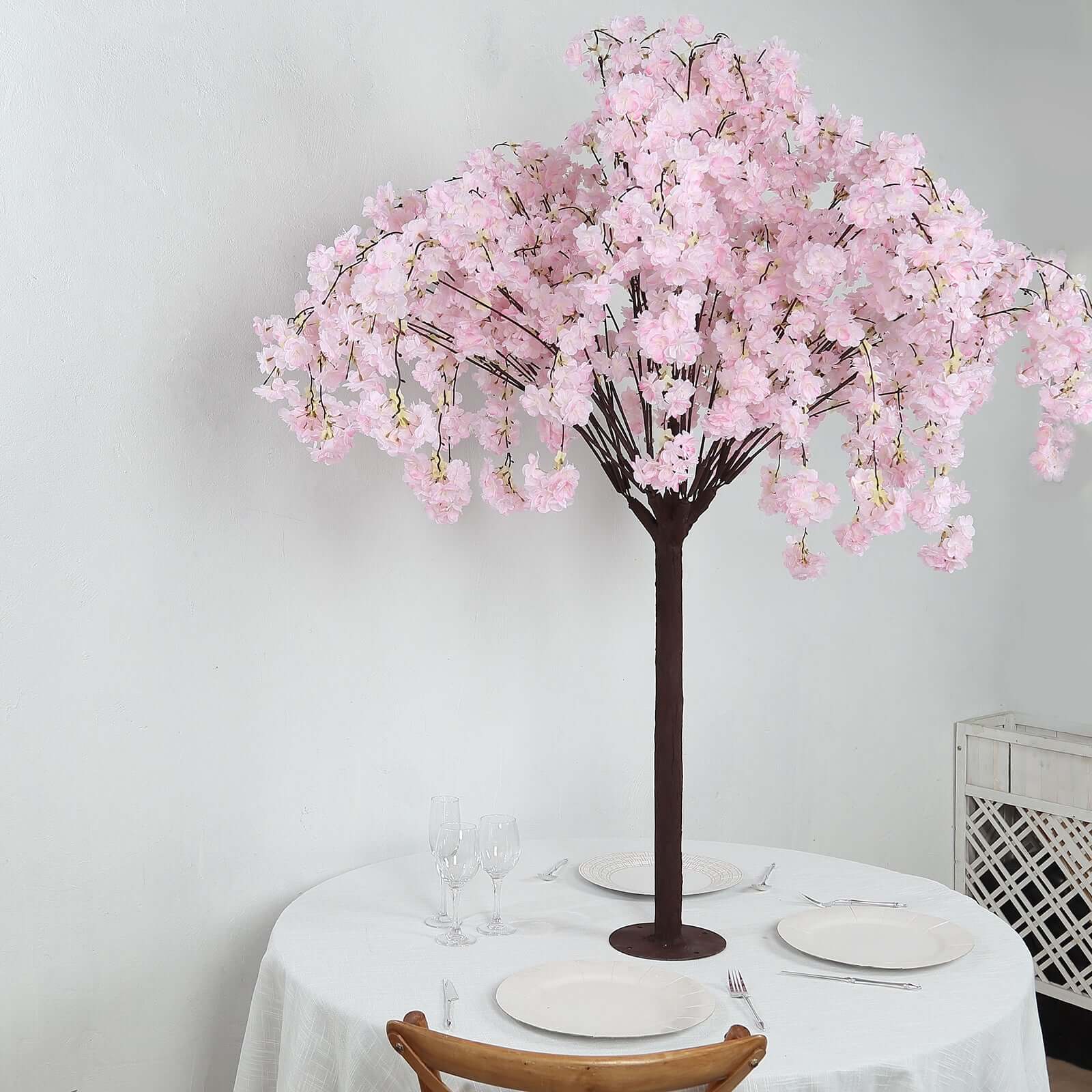 Silk Artificial Cherry Blossom Tree Blush - Realistic Faux Indoor Sakura Flowers Wishing Tree with Detachable Metal Base for Gardens Parties & Receptions 5ft