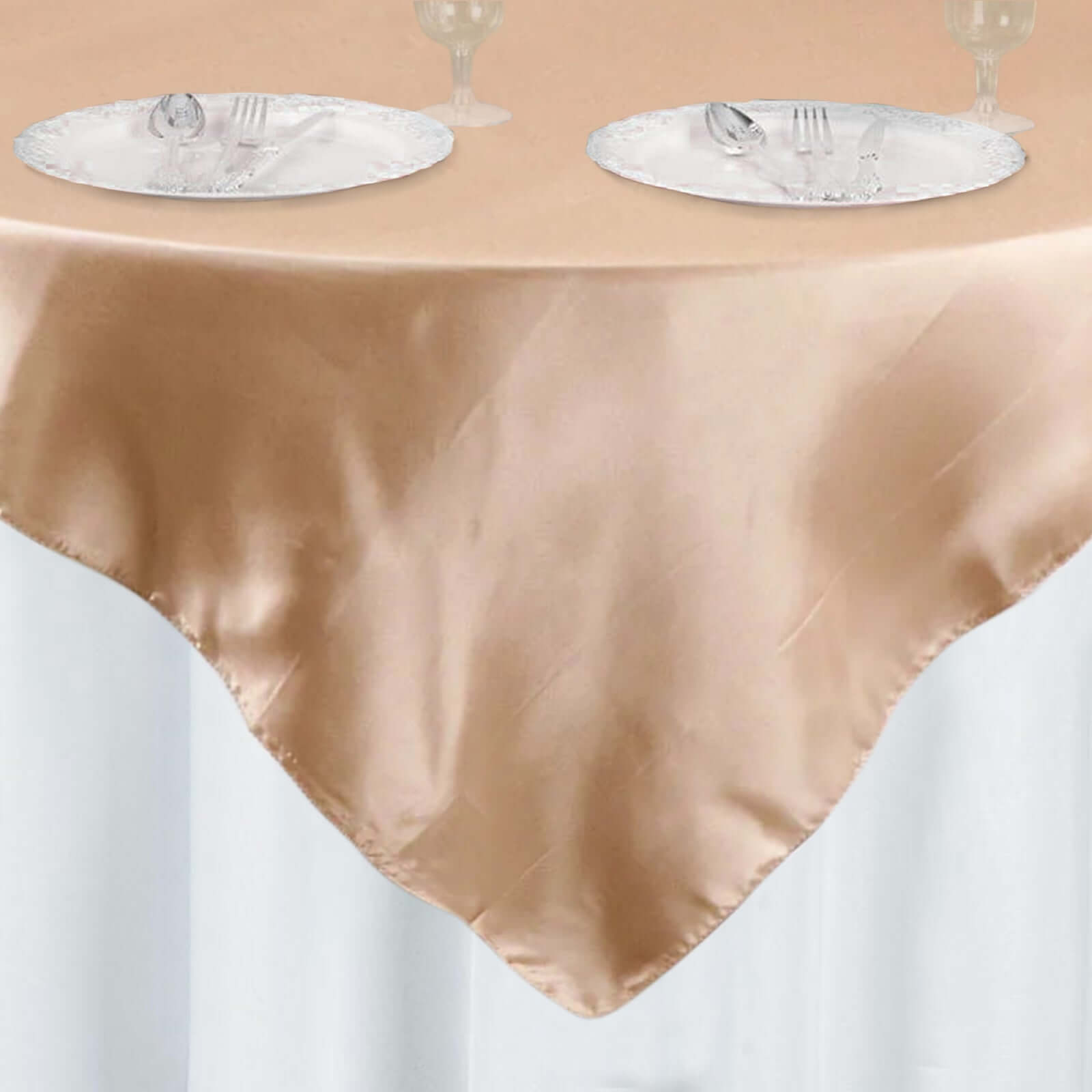 Satin 60"x60" Table Overlay Square Tablecloth Nude - Smooth Silky Touch Table Cover