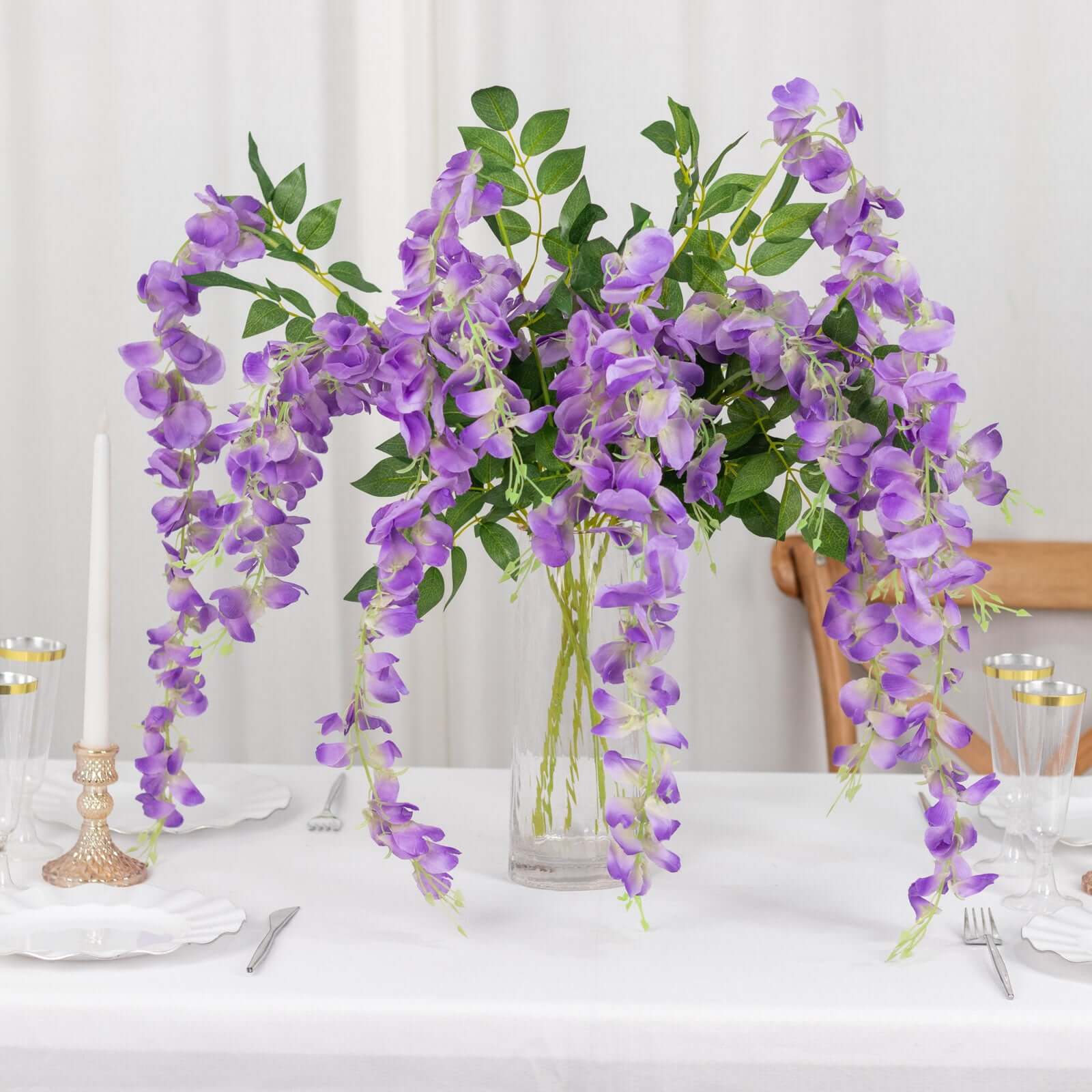 5 Pack 44" Silk Hanging Wisteria Flower Garland Vines in Purple, 3 Strands in 1 Bush