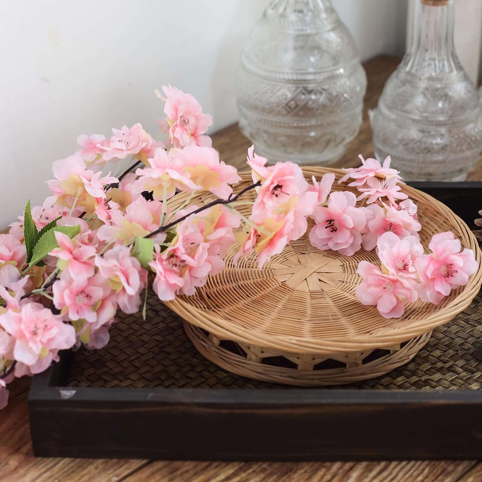 4 Bushes 40" Tall Pink Artificial Silk Cherry Blossom Flowers, Branches