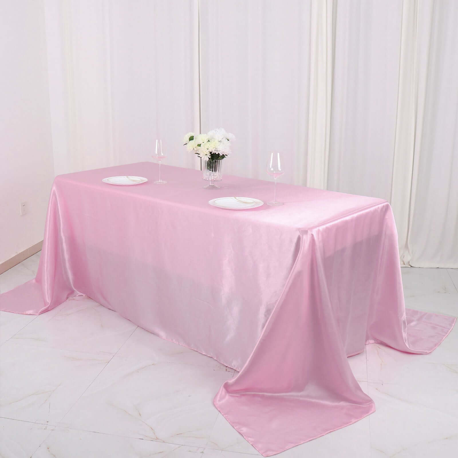 Satin Rectangular 90"x132" Tablecloth Pink Satin - Seamless Table Cover