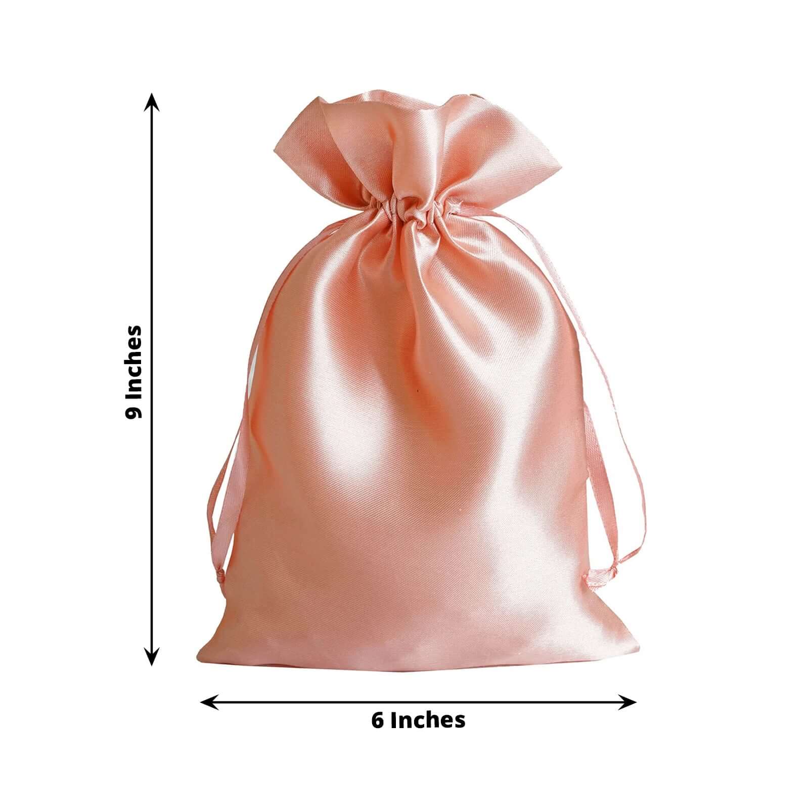 12 Pack 6"x9" Dusty Rose Satin Wedding Party Favor Bags, Drawstring Pouch Gift Bags