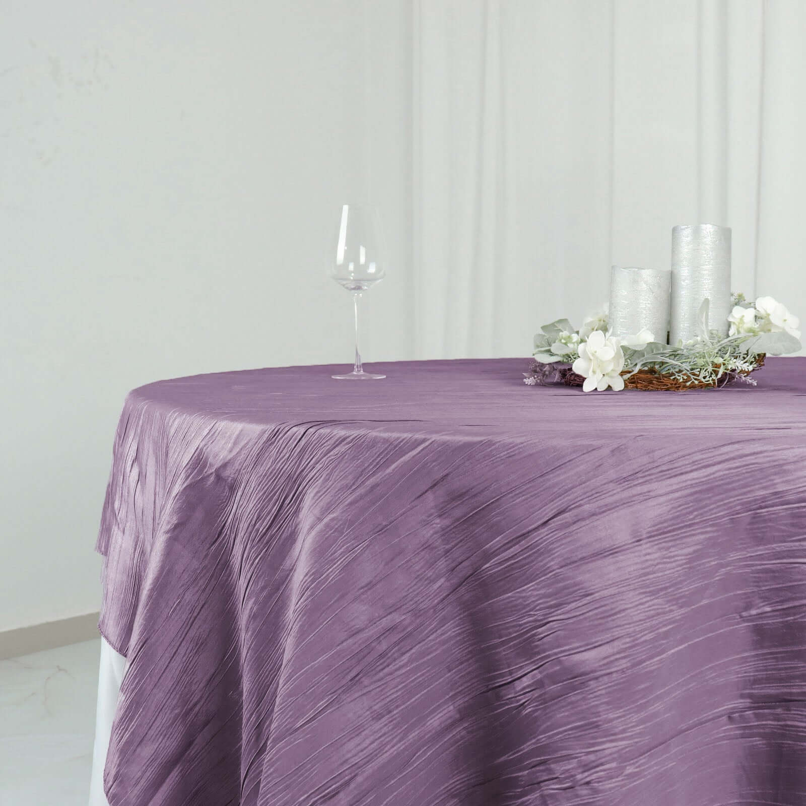 Taffeta 90"x90" Table Overlay Square Tablecloth Violet Amethyst - Accordion Crinkle Table Cover