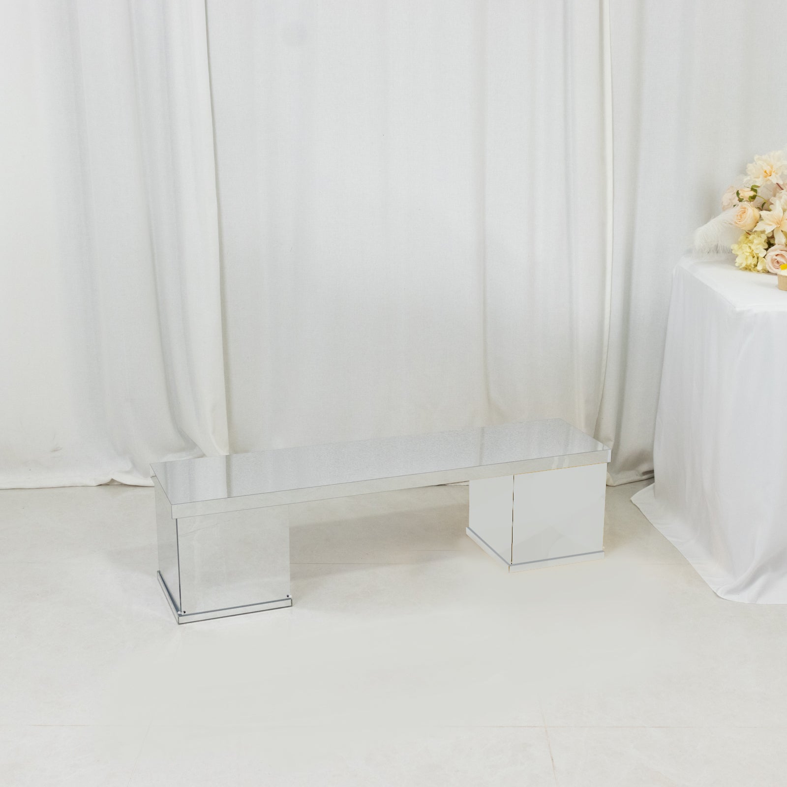 46"x12" Silver Acrylic Table Top Bridge for Rectangular Pillar Pedestal Stands, 4mm Thick Mirror Finish Plexiglass Connector Plate with Protective Film