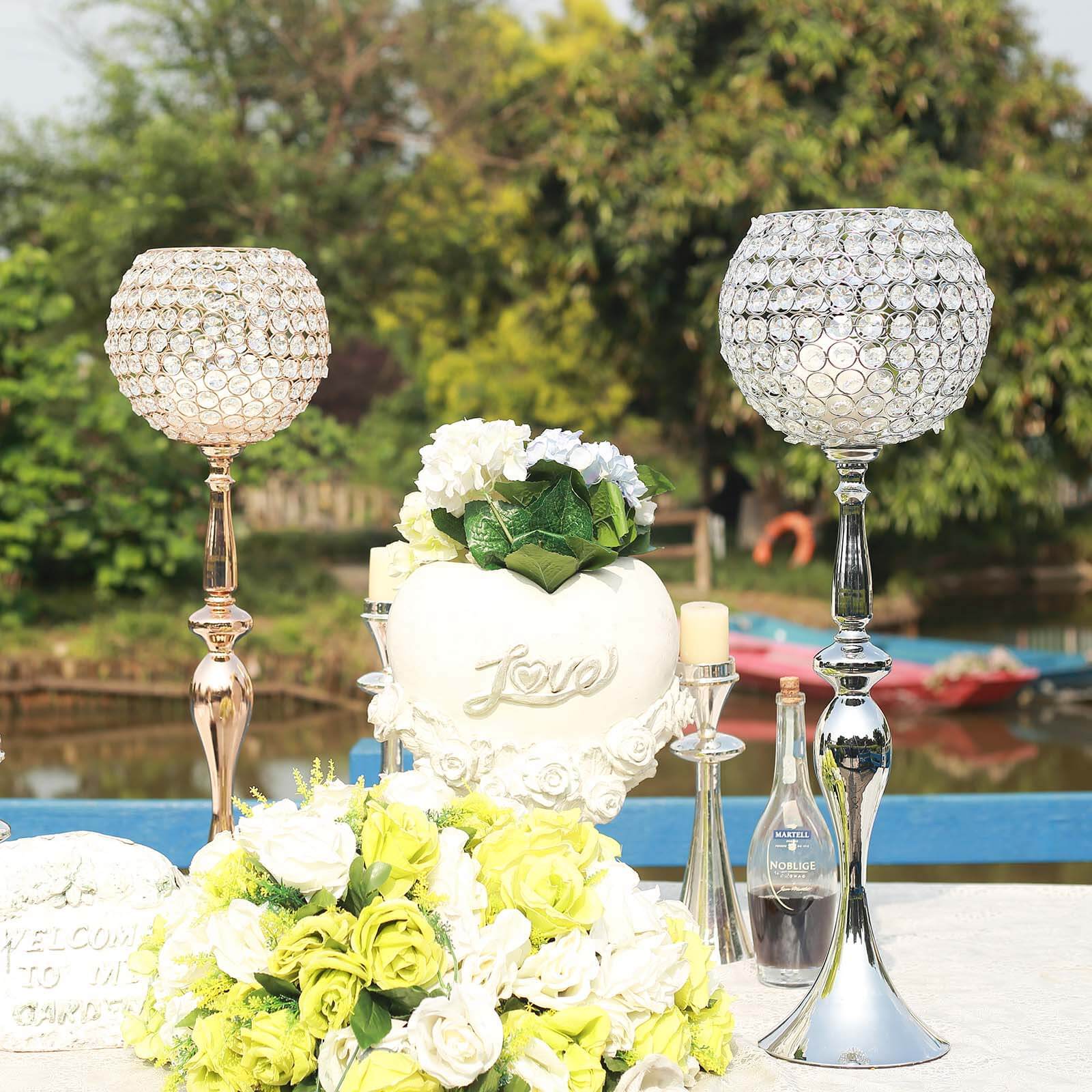 Acrylic Crystal Beaded Goblet Candle Holder Gold - Exquisite Flower Ball Centerpiece Stand for High-End Event Styling 30"