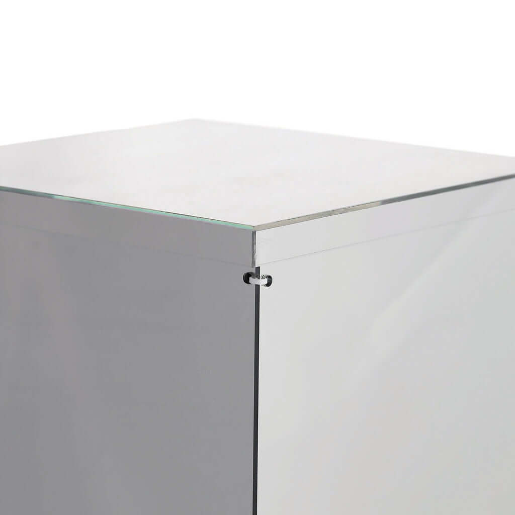 24" Silver Mirror Finish Acrylic Display Box, Pedestal Riser with Interchangeable Lid and Base